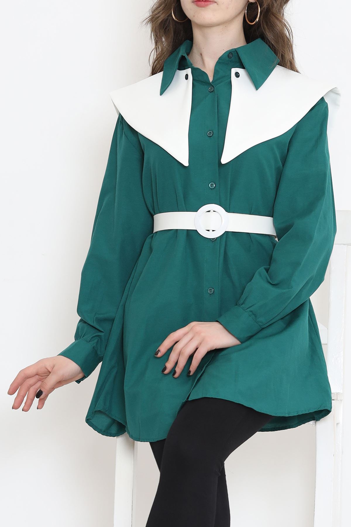 Wide Collar Poplin Shirt Emerald - 16718.255.