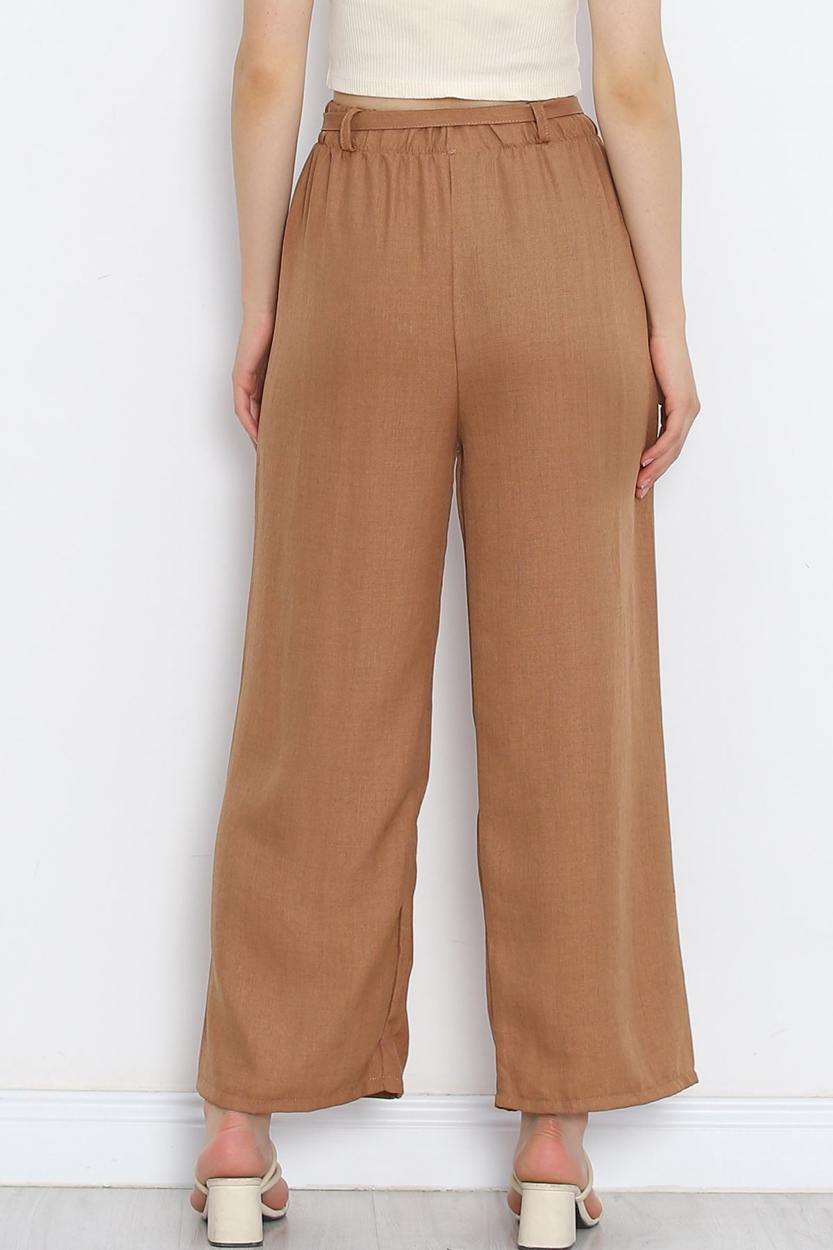 Waist Belted Linen Trousers Sütlükahve - 15265.1726.