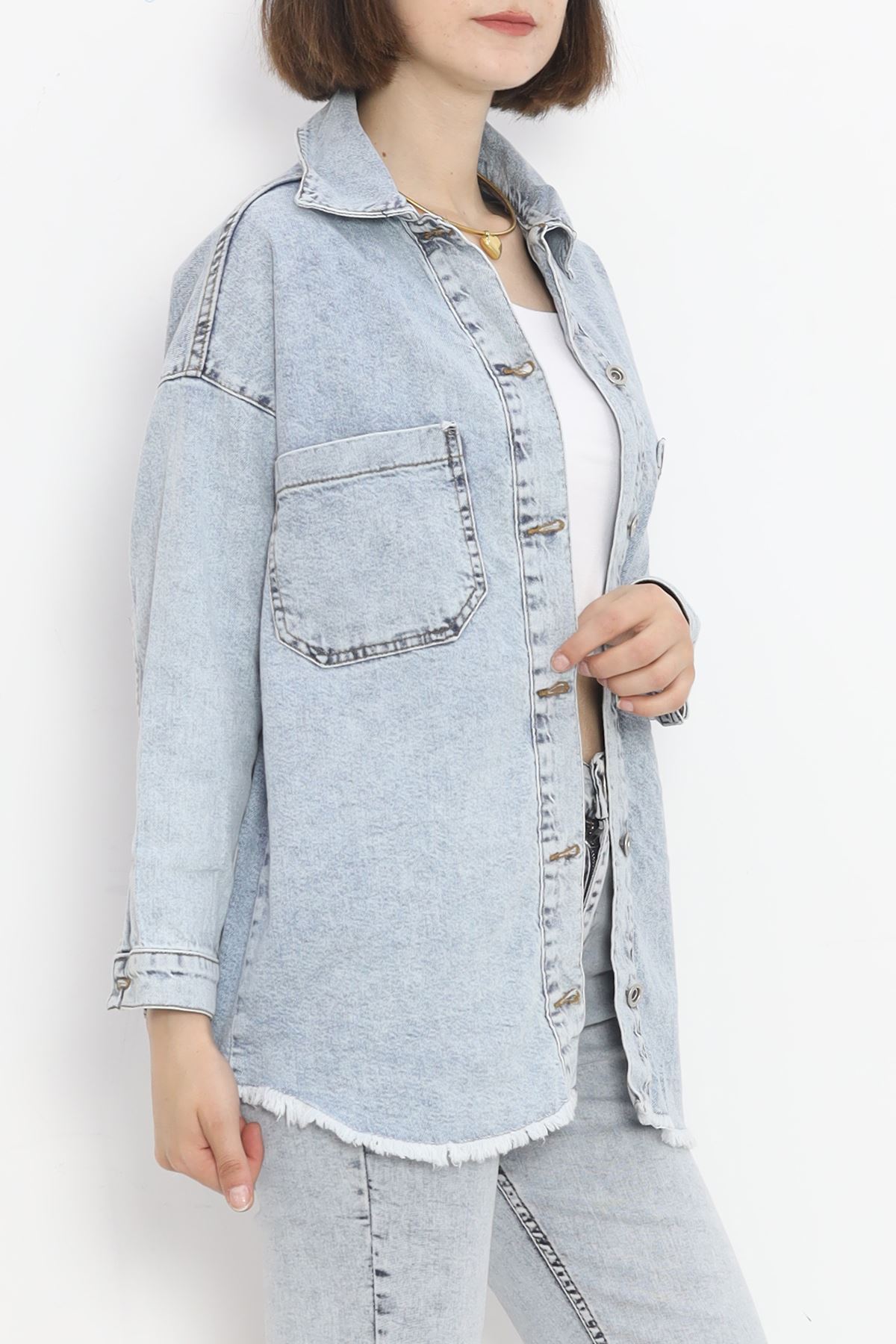 Tasseled Denim Jacket Ice Blue - 10004.1778.