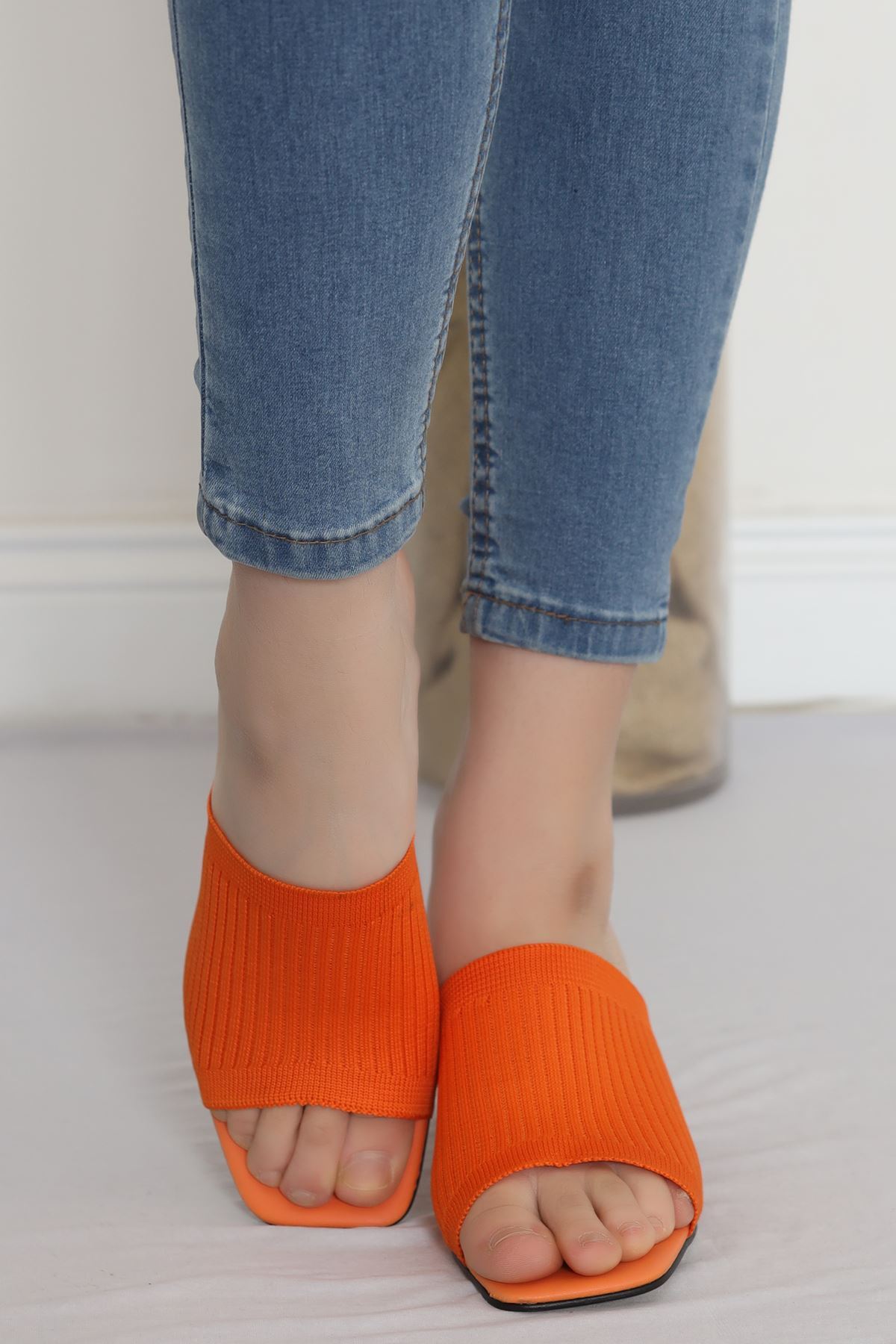 5 Cm Heeled Slippers Oranj - 18199.264.