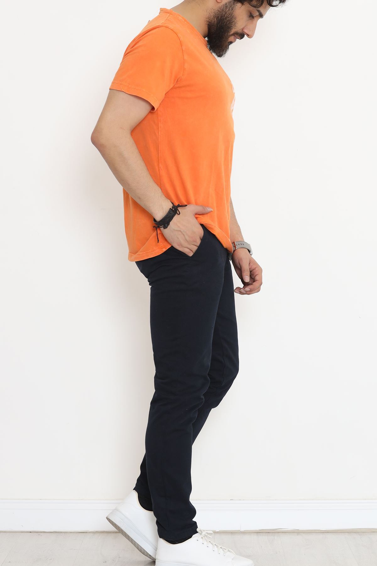 Washed Back Printed T-Shirt Orange - 16455.1059.