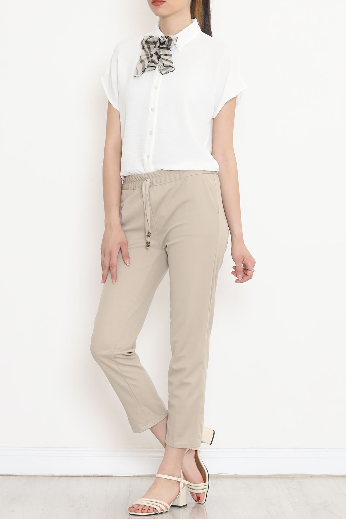 Crepe Lace-up Detailed Pants Beige - 152429.1778.