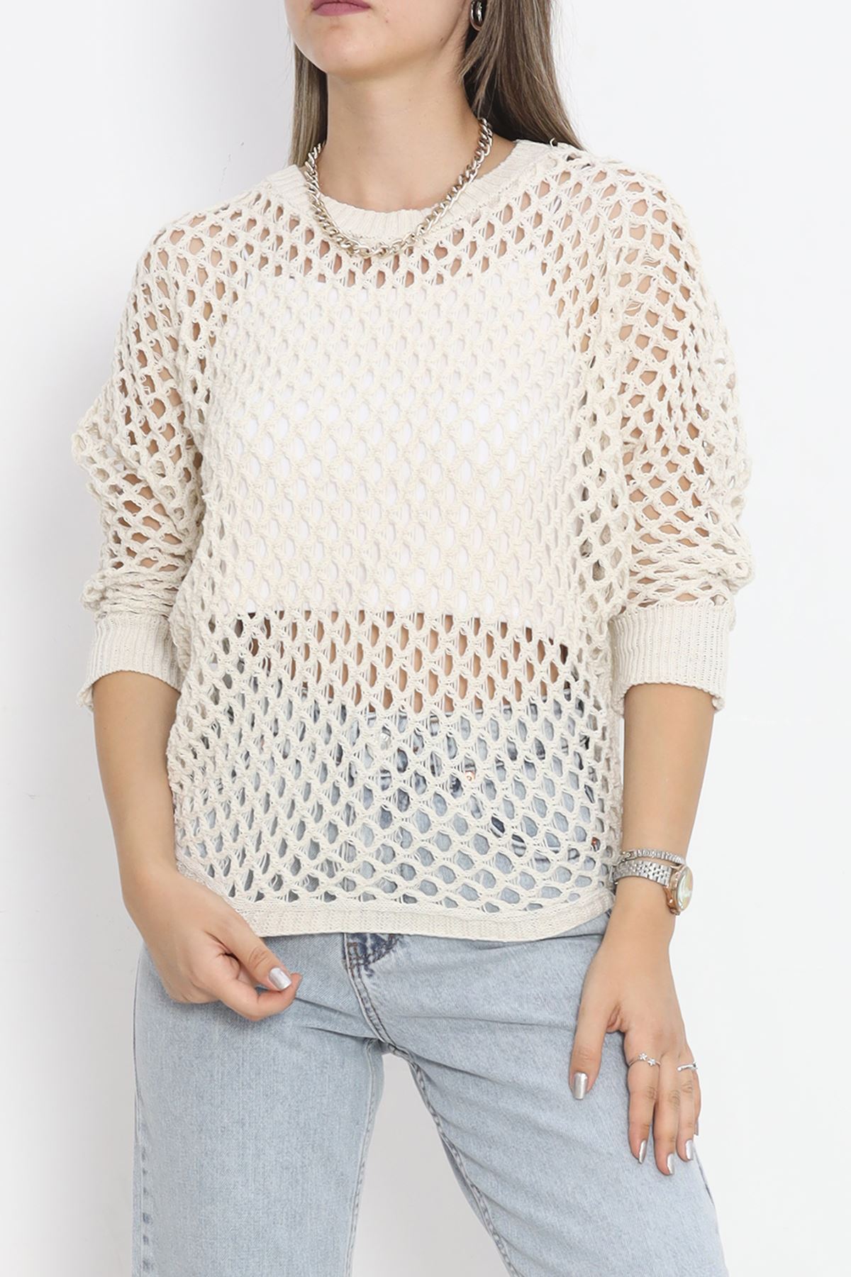 Perforated Sweater Cream - 18835.1247.