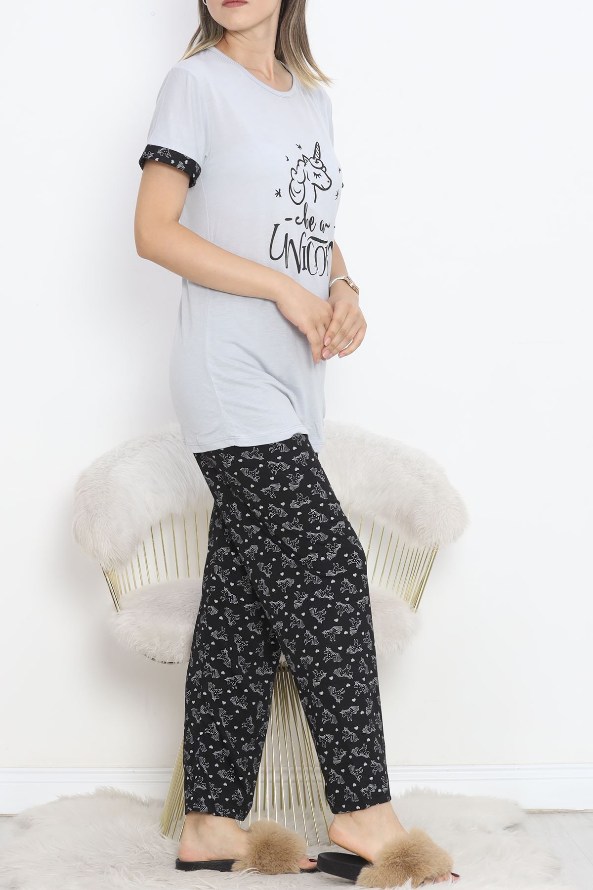 Poliviskon Crew-Neck Pajama Set Gris Black - 301.1287.