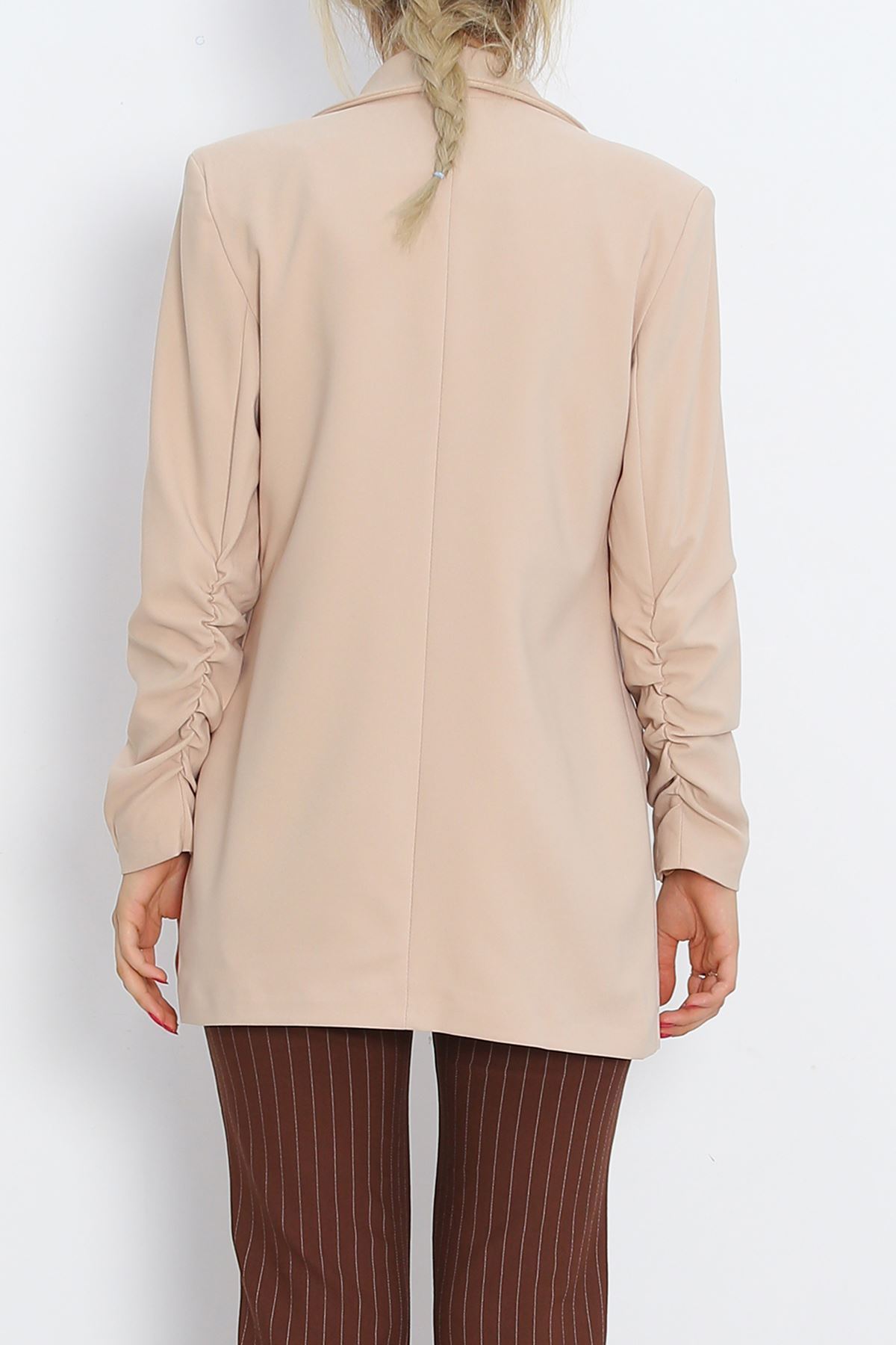 Sleeve Shirred Blazer Jacket Beige - 18927.1247.