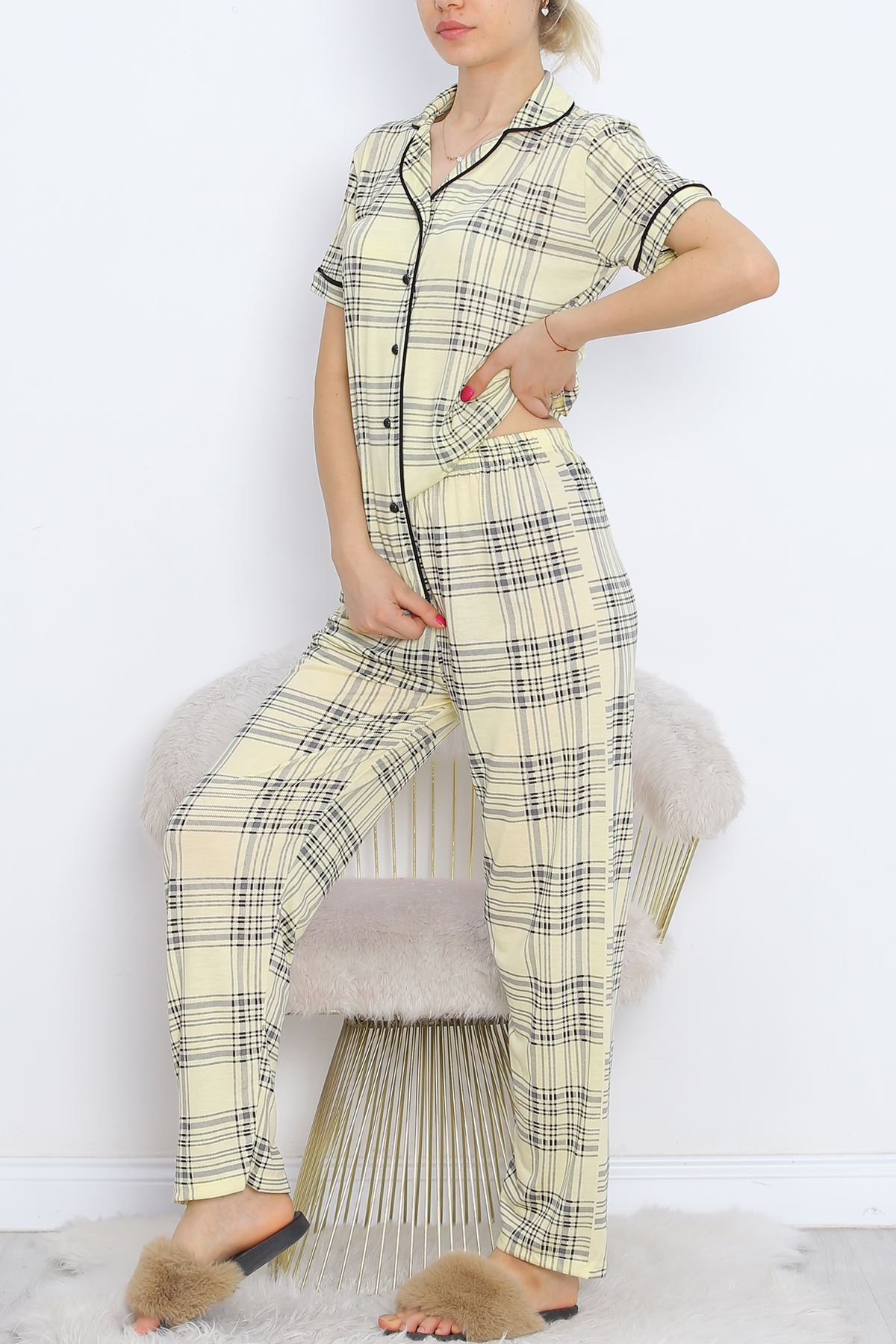 Polyviscose Interlock Short Sleeve Pajama Set in Yellow - 927.1287.