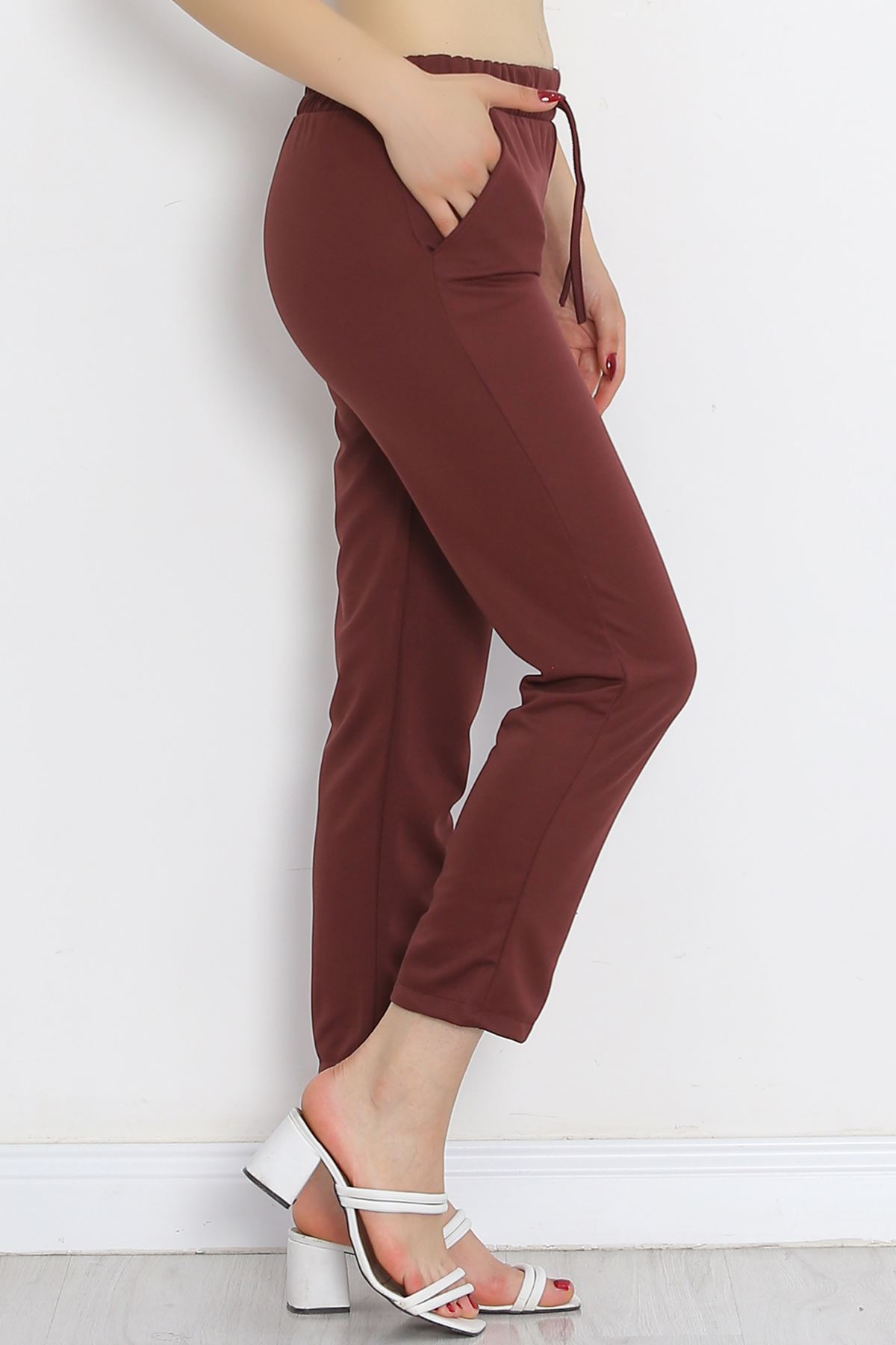 Crepe Lace-up Detailed Trousers Mud - 152429.1778.