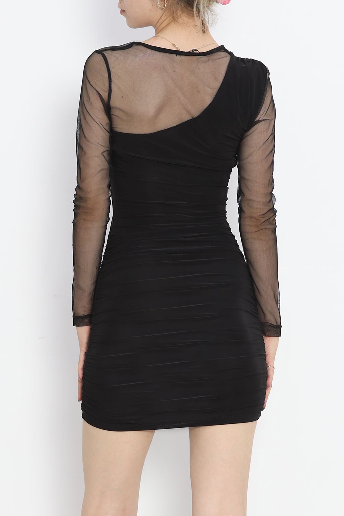 Tulle Detailed Shirred Dress Black - 3863.1595.