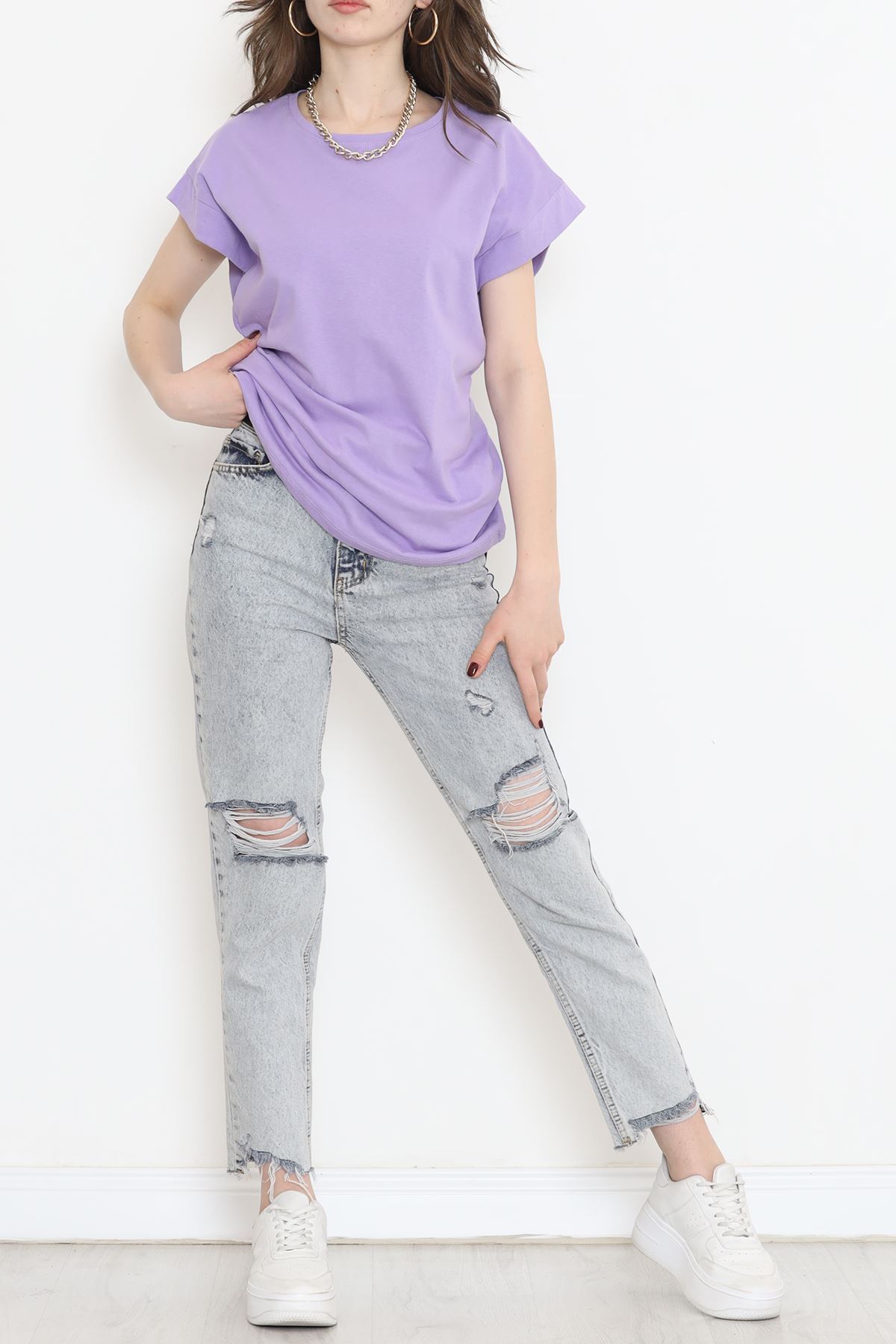 Single Jersey Double Sleeve T-Shirt Purple - 15875.1567.