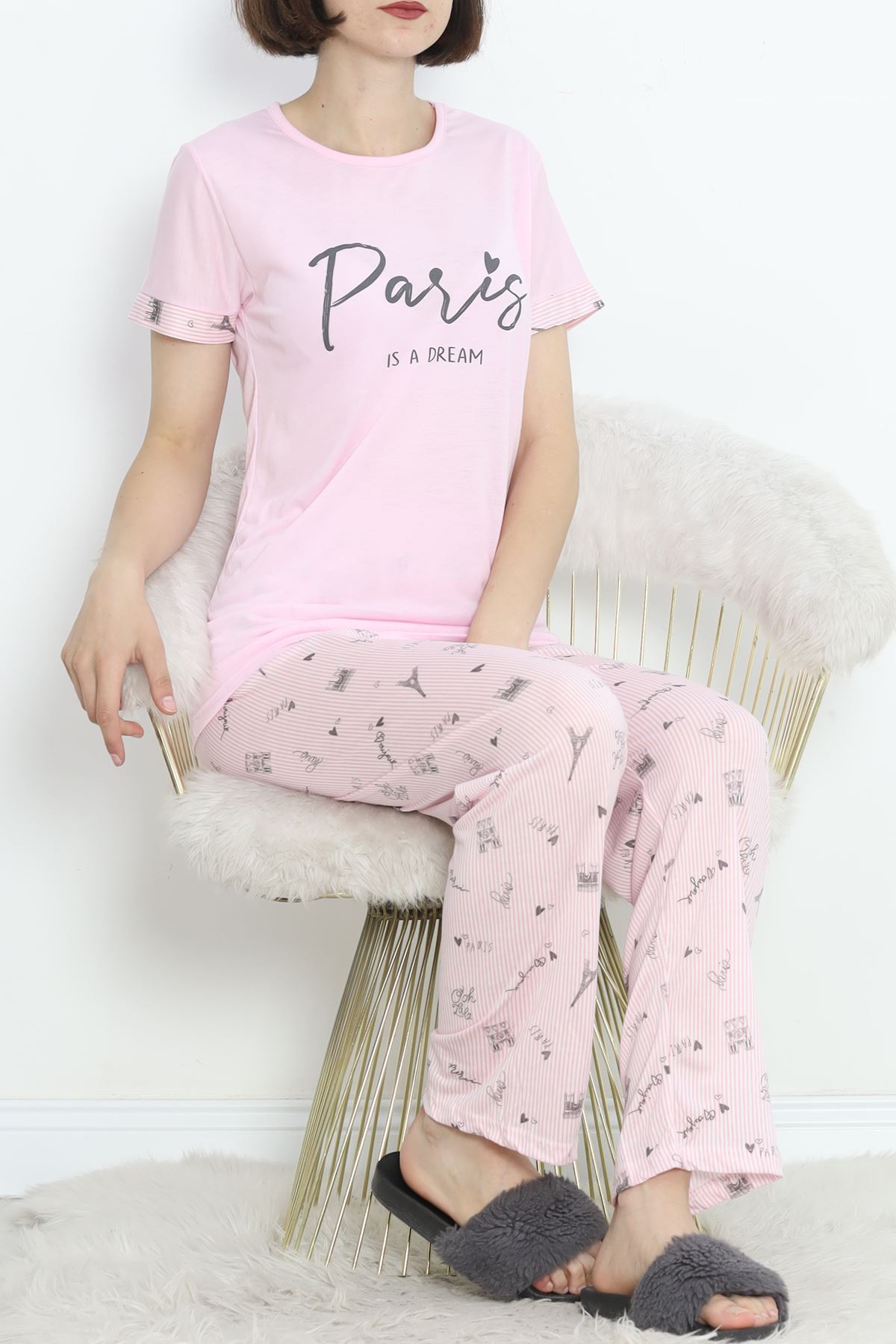 Poliviskon Crew-Neck Pajama Set Pink-Black - 301.1287.