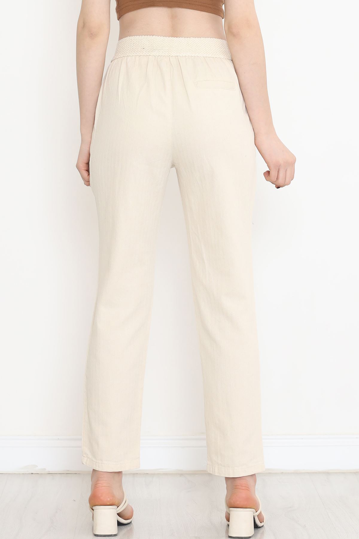 Guipure Linen Pants Beige - 152318.1779.