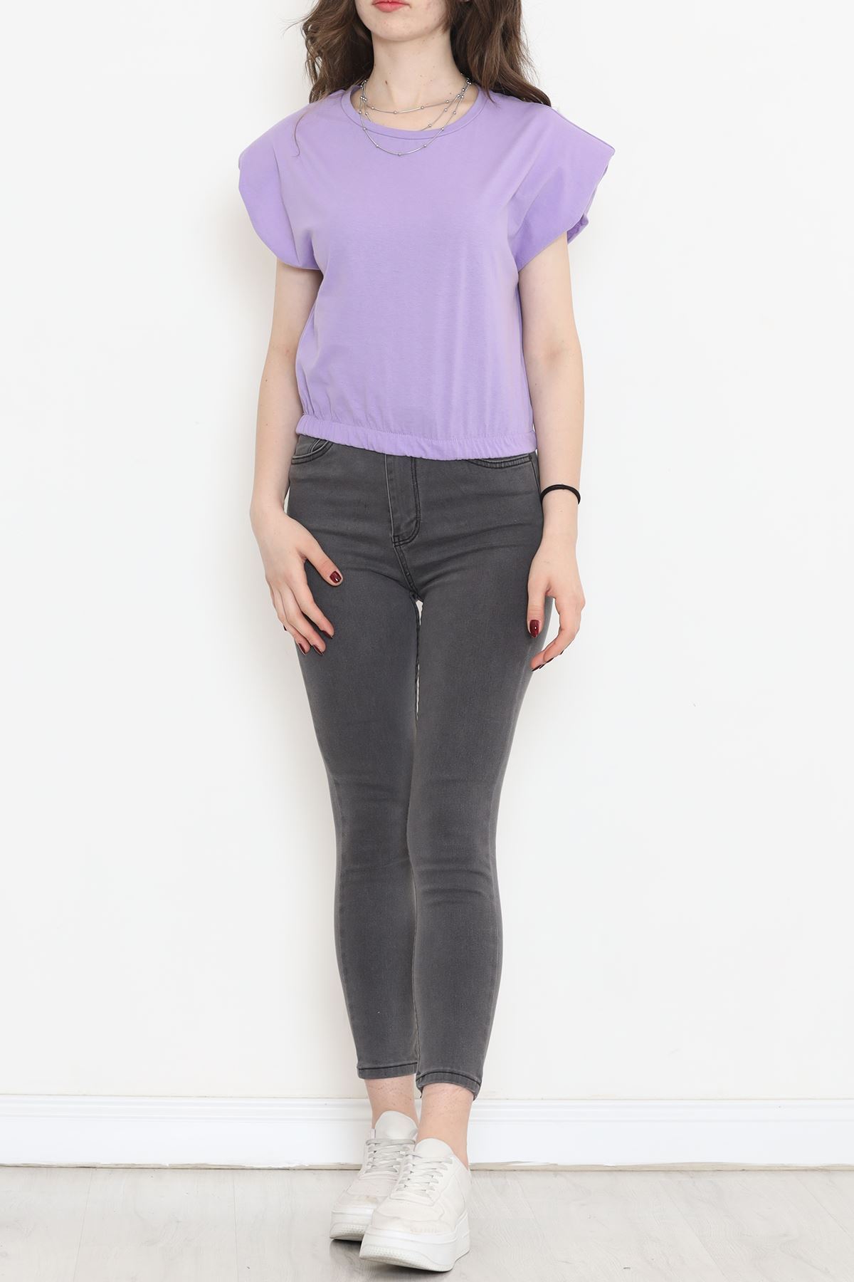 Crop T-shirt with Elastic Waistband Lilac - 16552.1567.