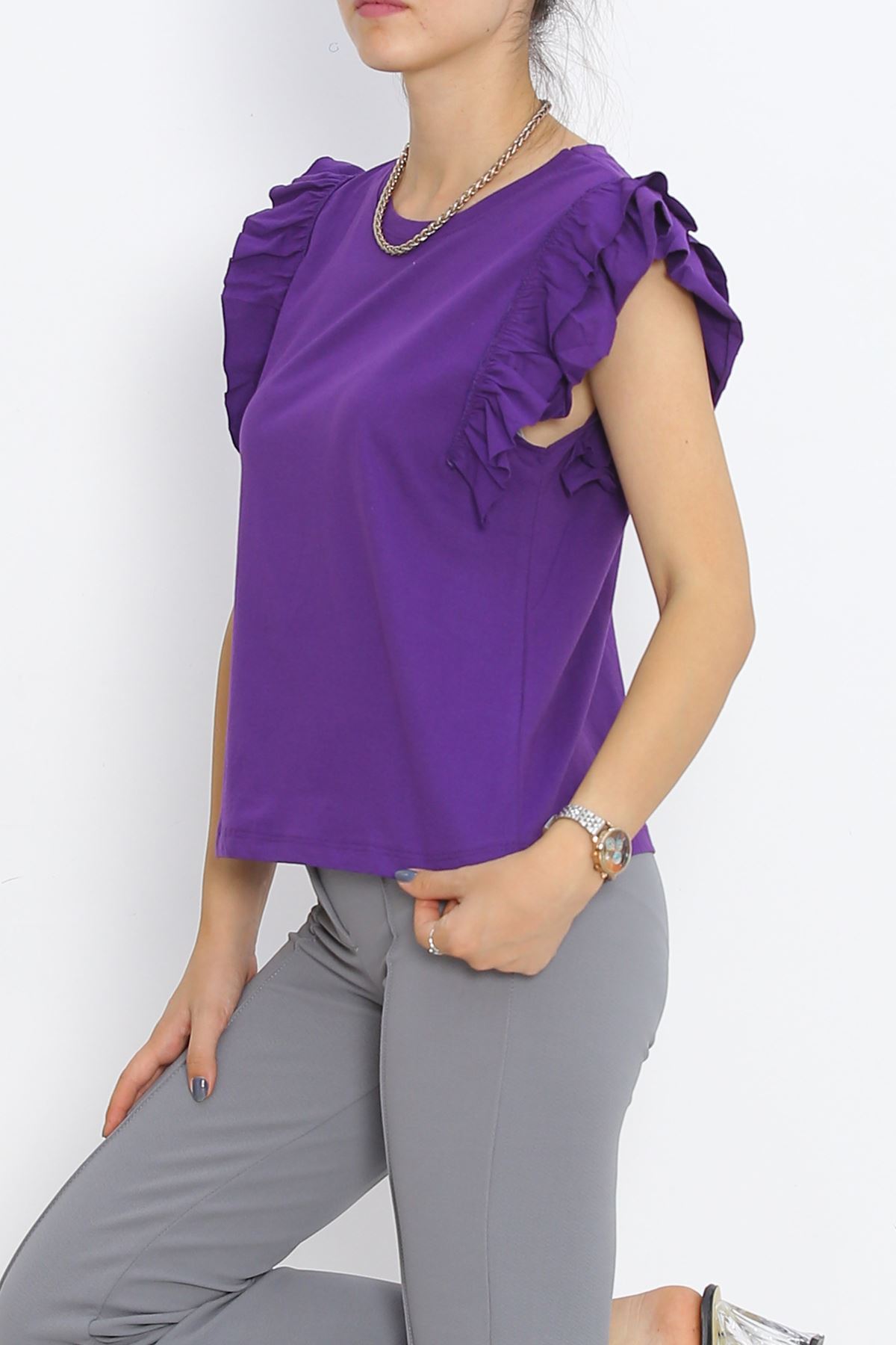 Ruffle Sleeve T-Shirt Purple - 15876.1567.