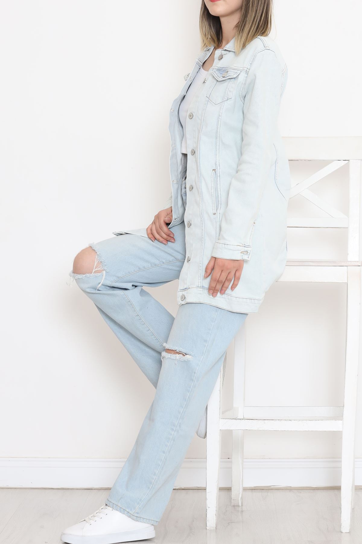 Double Pocket Long Denim Jacket Ice Blue - 18547.1836.