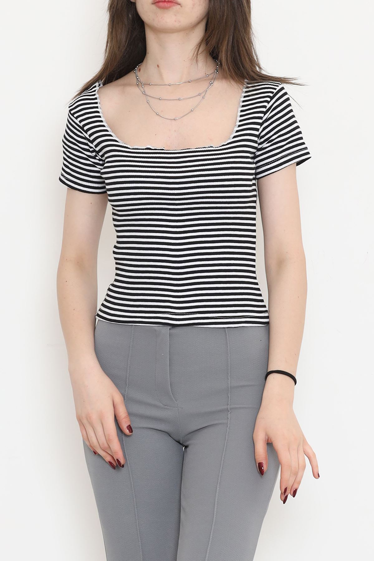 Striped Square Neck Blouse Black - 15892.1567.