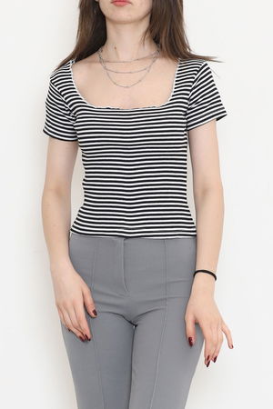 Striped Square Neck Blouse Black - 15892.1567.