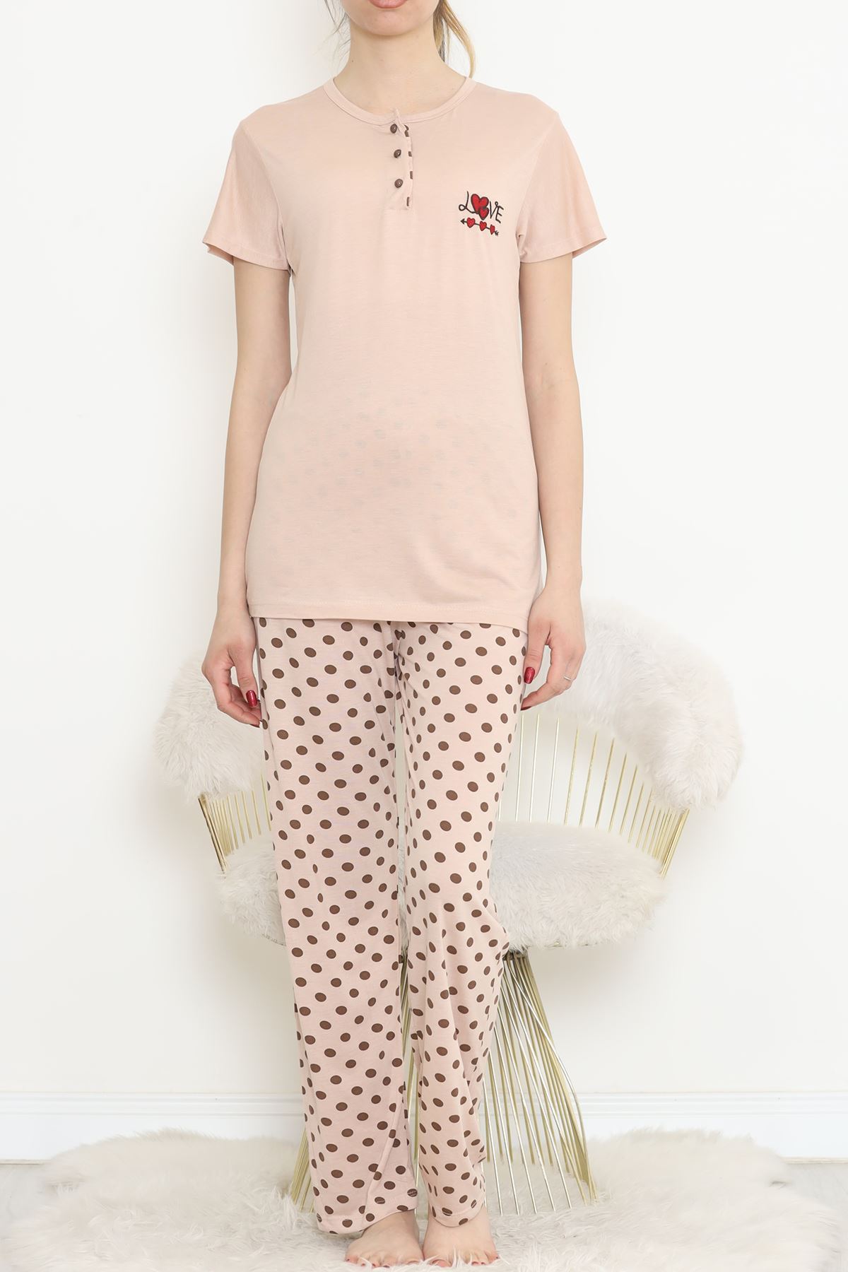 Button Pajama Set Beige - 704.1287.