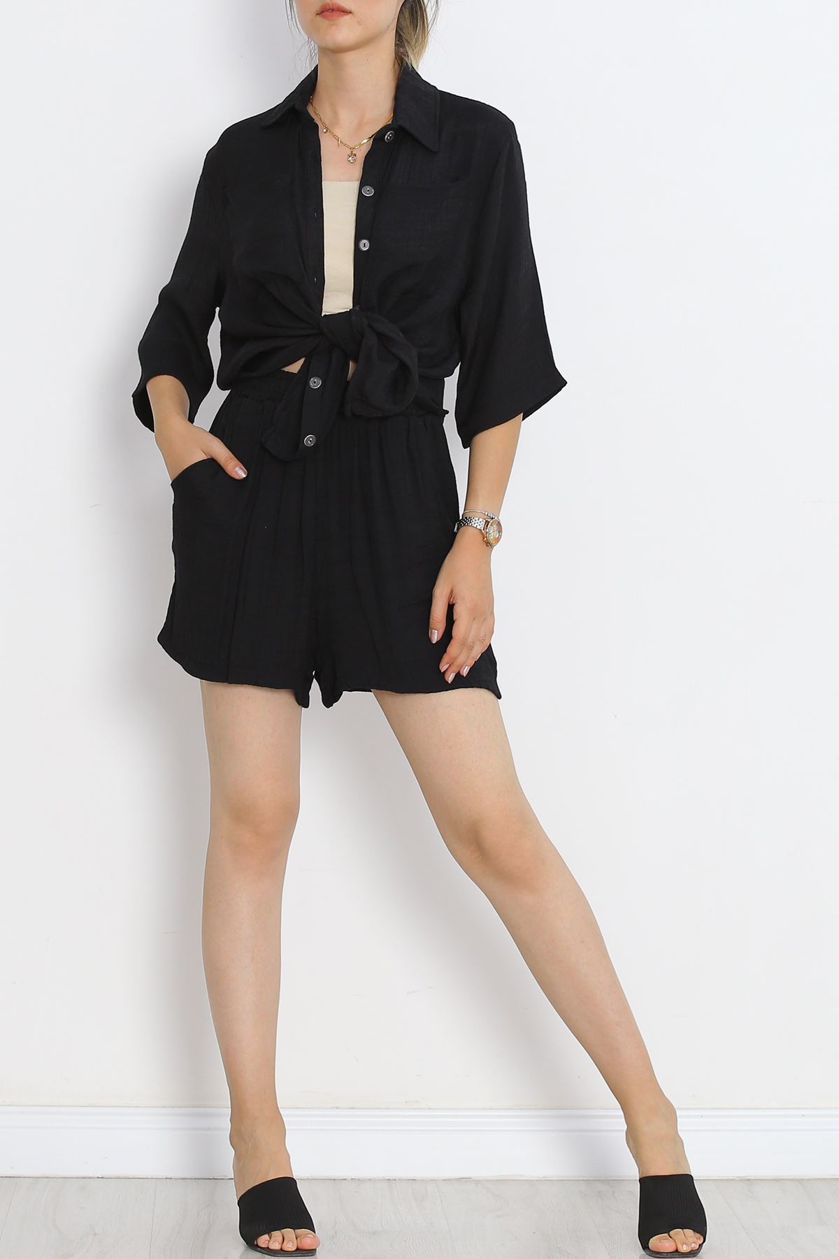 Linen Shorts Set Black - 1009.1247.