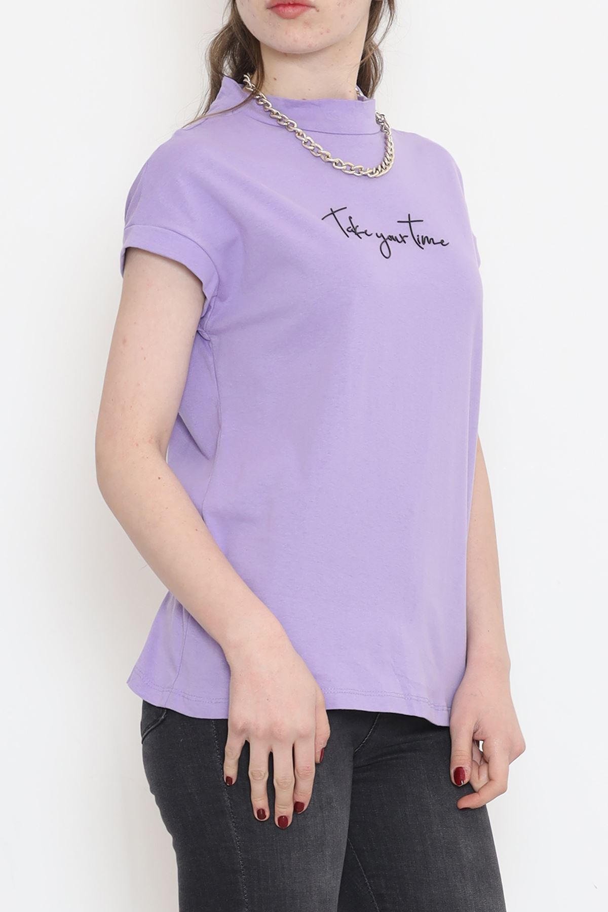 Single Jersey Printed Half Collar T-Shirt Lilac - 4114.1567.