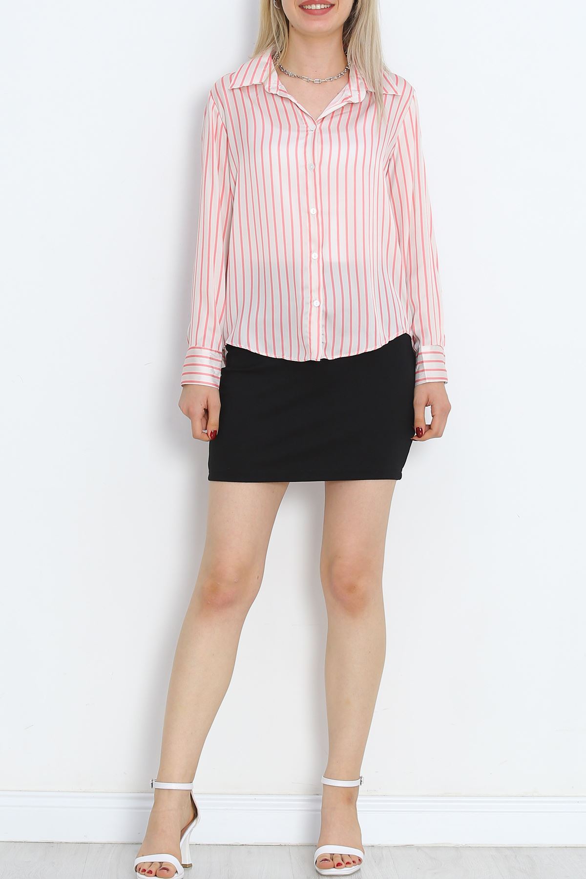 Striped Satin Shirt Pink Striped - 18889.1247.