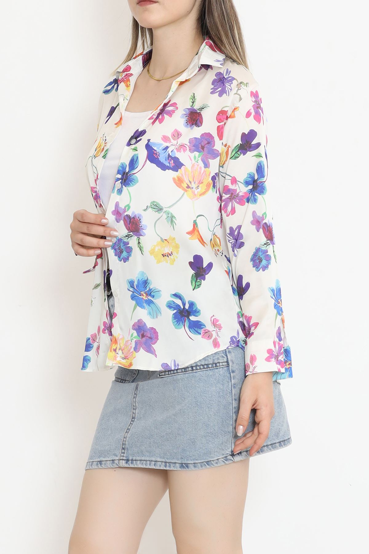 Patterned Satin Shirt Floral - 18582.1247.