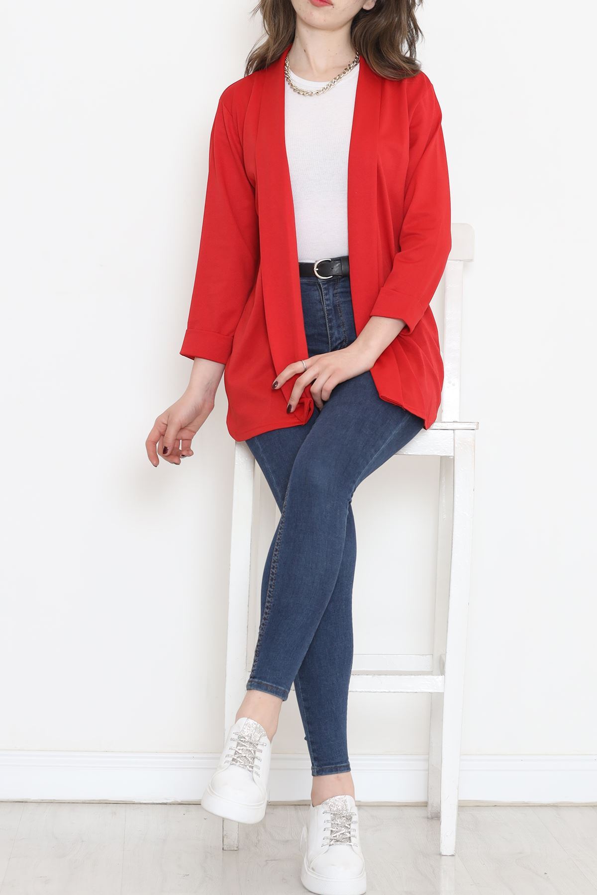 Knitted Crepe Jacket Red - 1185.1095.