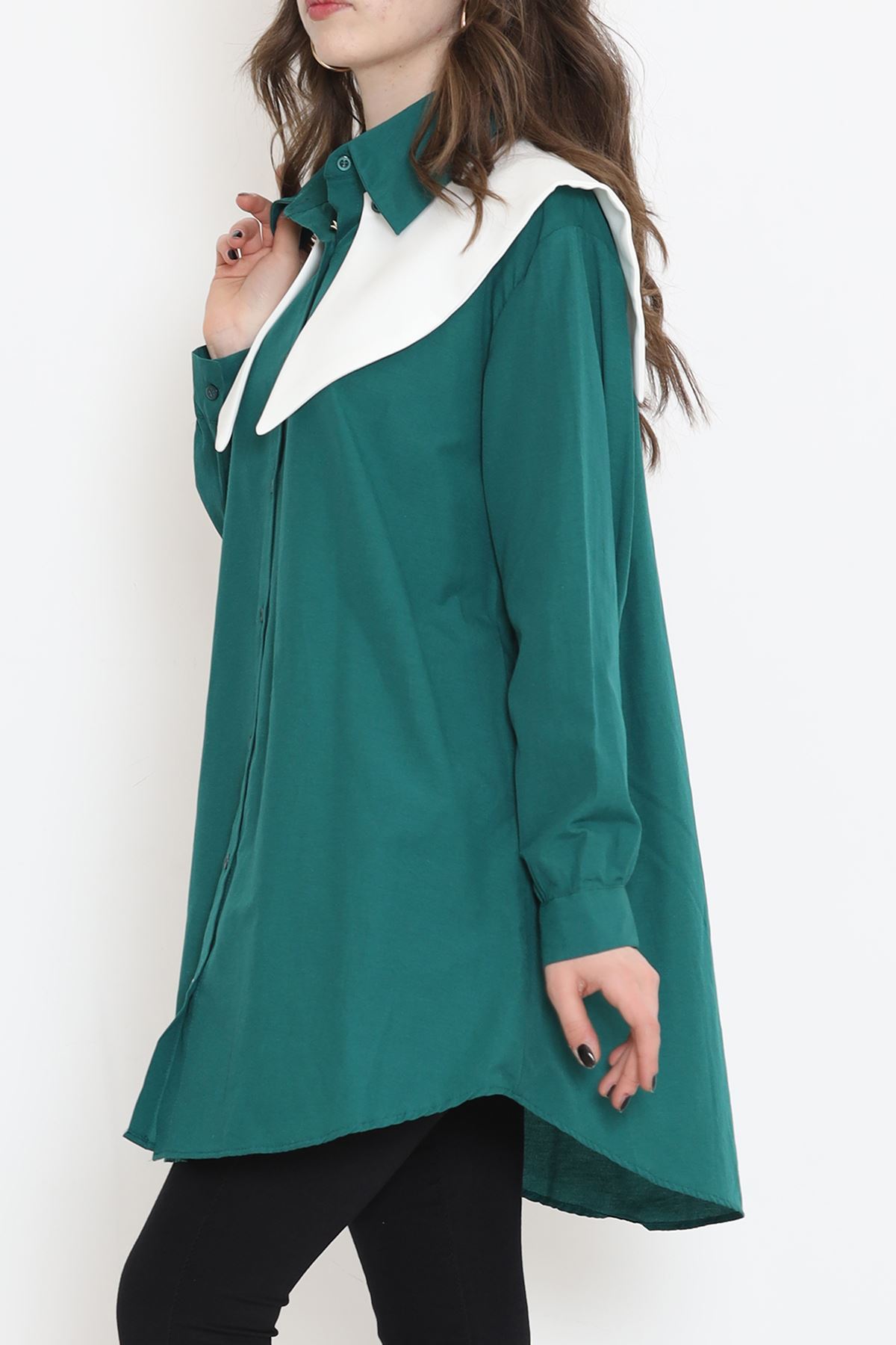 Wide Collar Poplin Shirt Emerald - 16718.255.