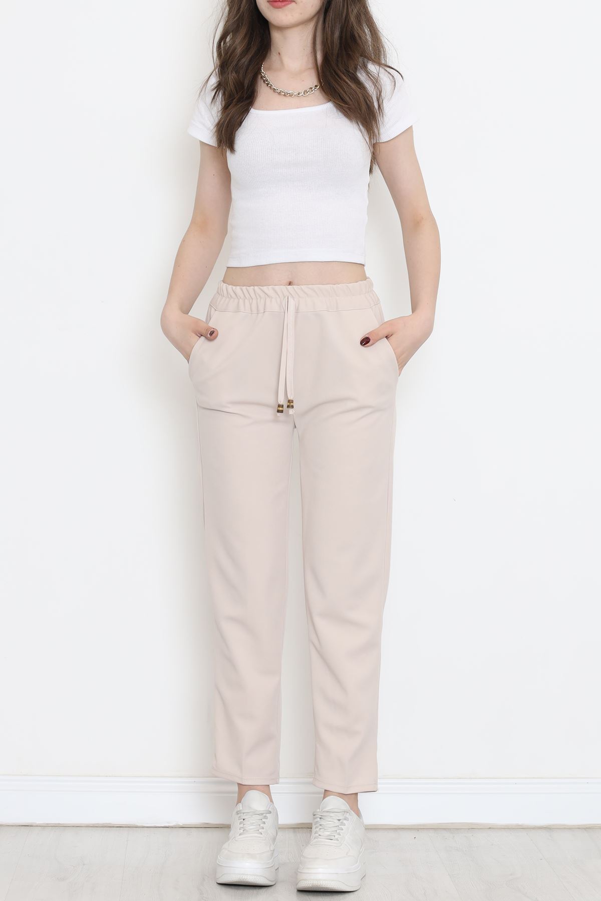 Crepe Lace-up Detailed Pants Stone - 152429.1778.