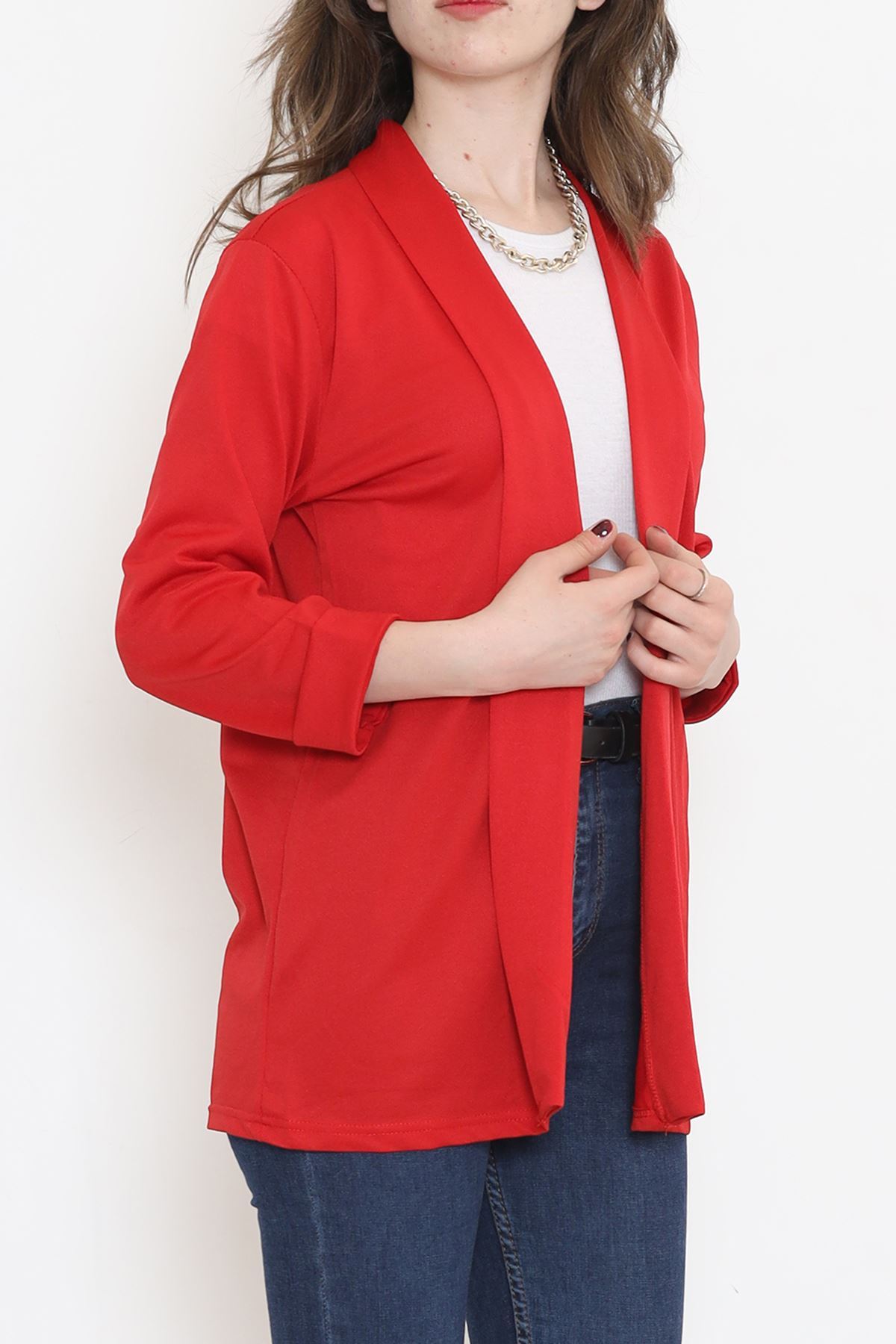 Knitted Crepe Jacket Red - 1185.1095.