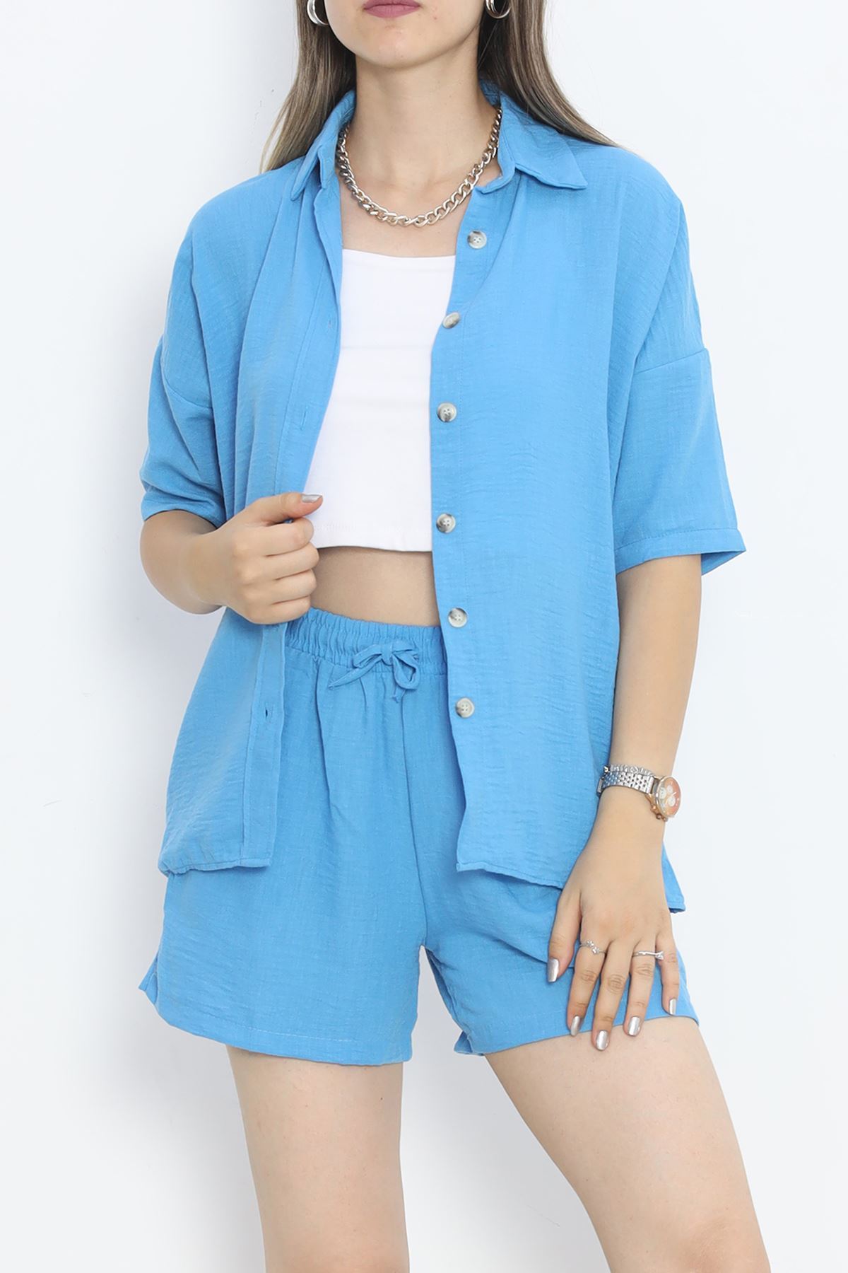 Linen Shorts Suit Blue - 712.1247.