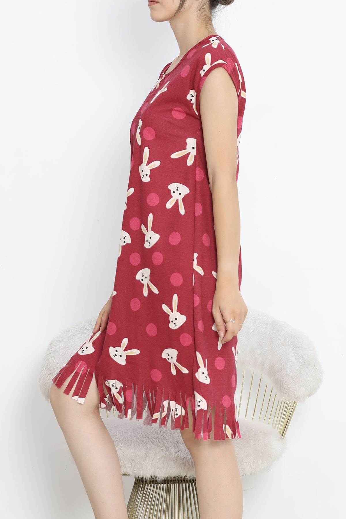 Printed Rotation Tasseled Dress Light Burgundy - 263.1287.