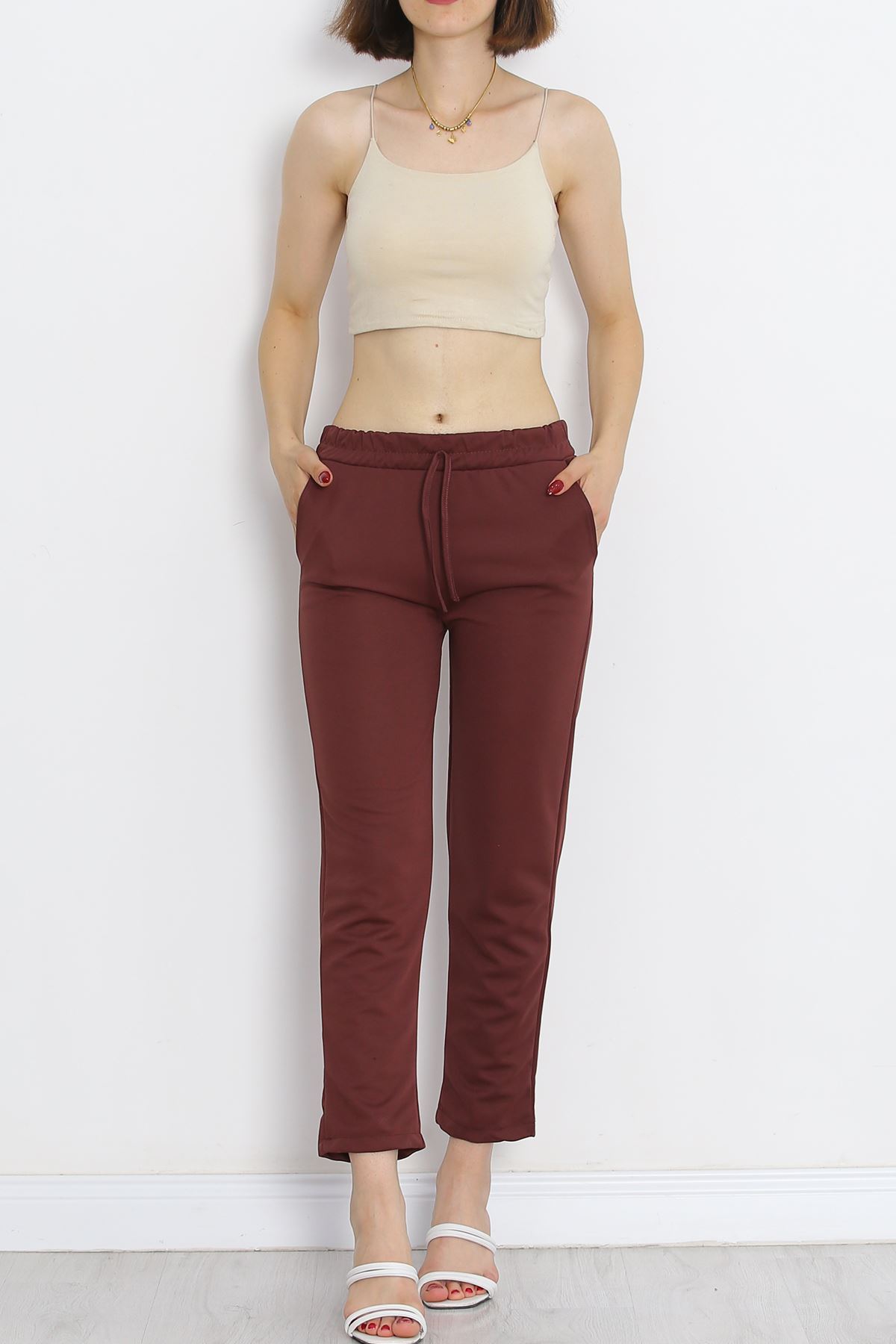 Crepe Lace-up Detailed Trousers Mud - 152429.1778.