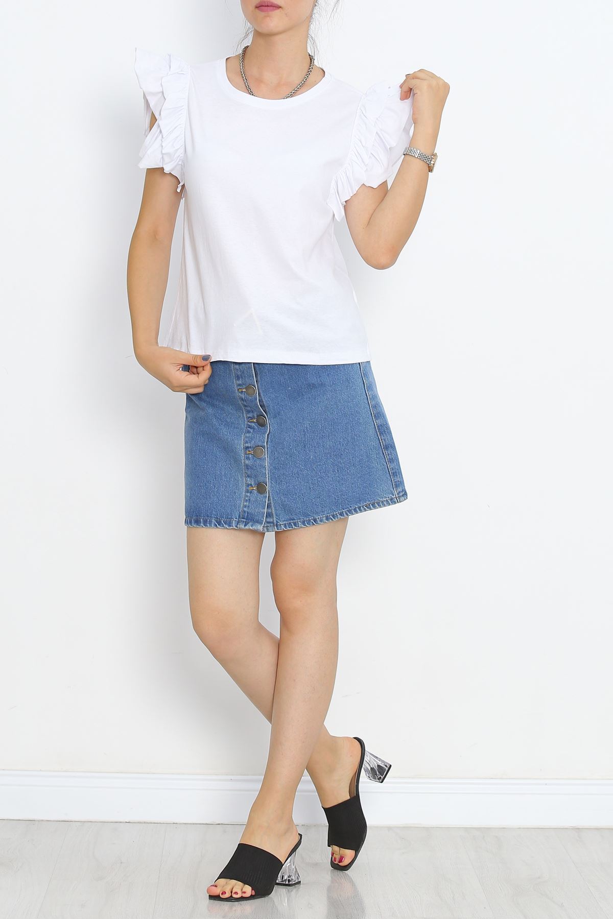 Ruffle Sleeve T-shirt White - 15876.1567.