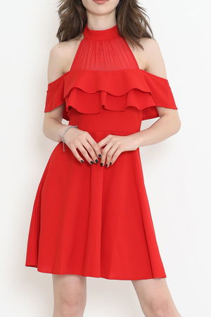 Tulle Collar Ruffle Dress Red - 58838.1592.