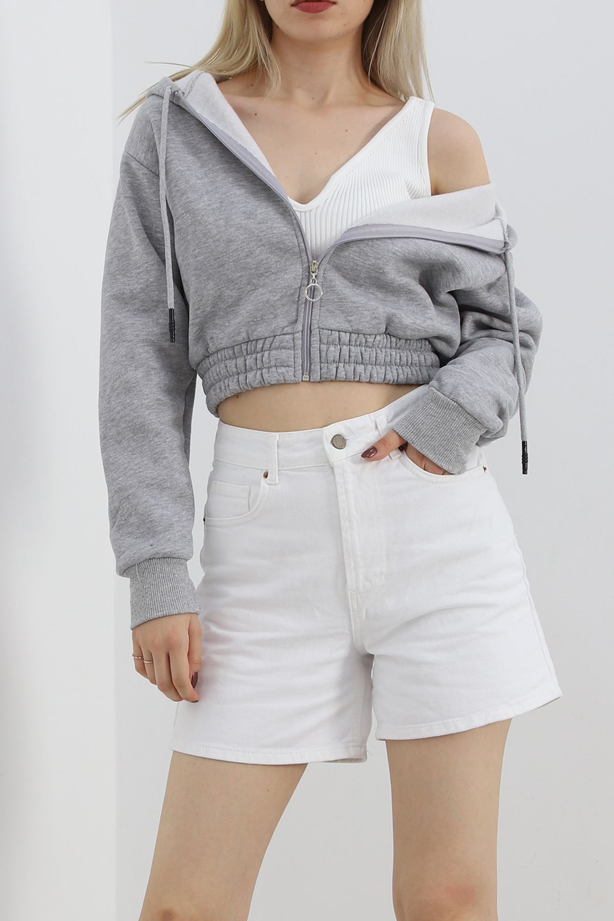 Şardonlu Crop Sweat Gri - 3078.275.