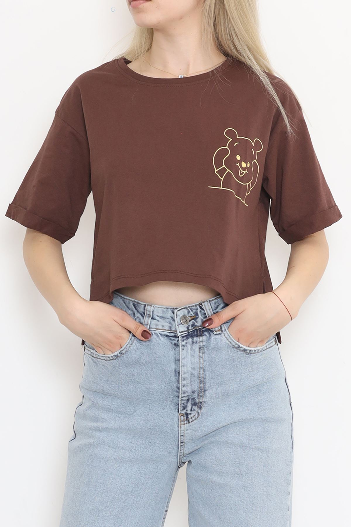 Printed Crop T-shirt Coffee - 16491.1567.