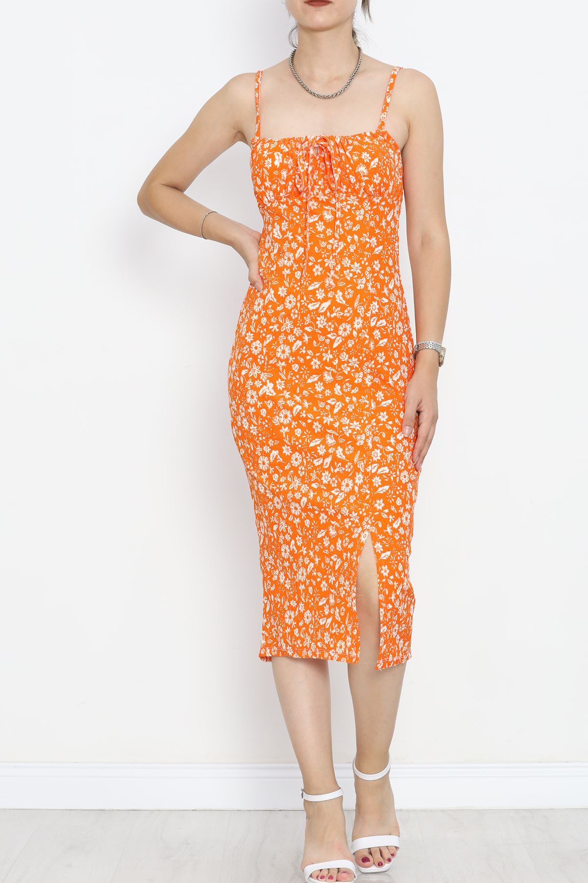 Strappy Patterned Dress Orange Floral - 650.1247.