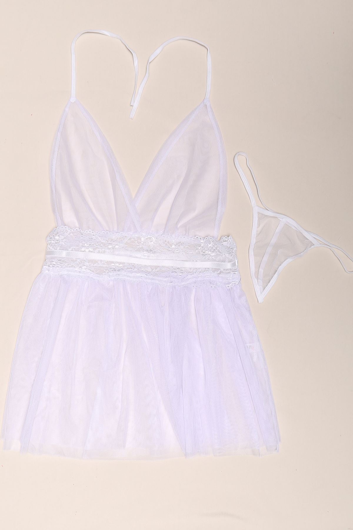 Double Tulle Low-cut Nightgown Lila - 3053.1364.