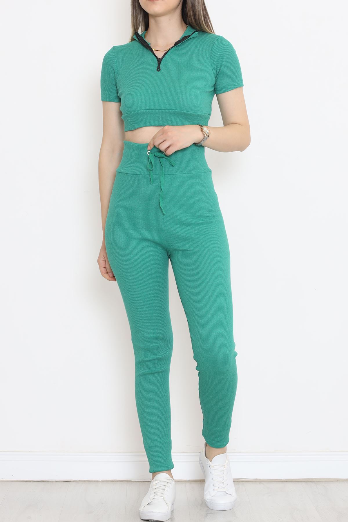 Camisole Zippered Short Sleeve Set Green - 18517.1567.