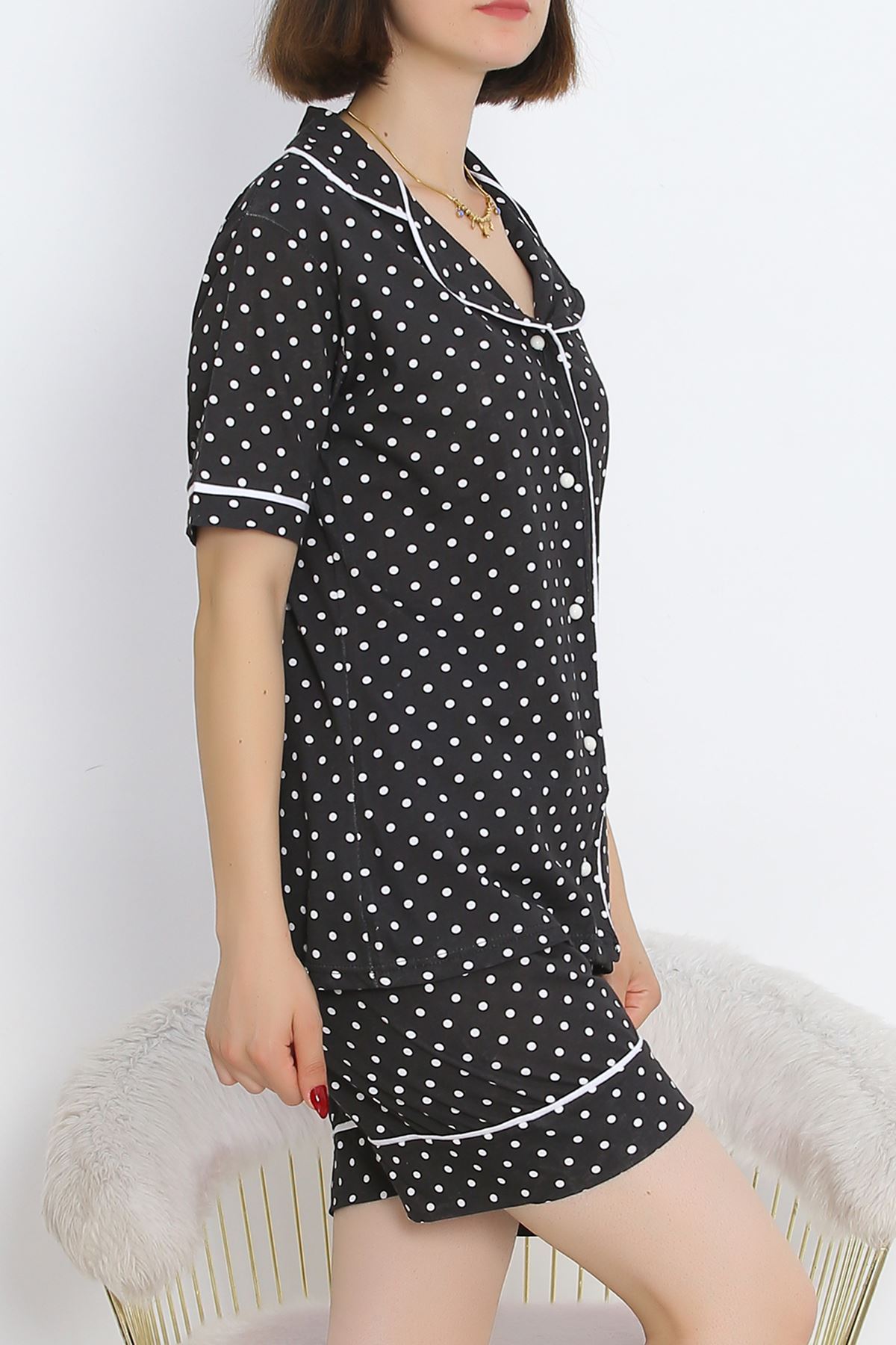 Buttoned Shorts Pajama Set Dotted Black - 18944.1567.