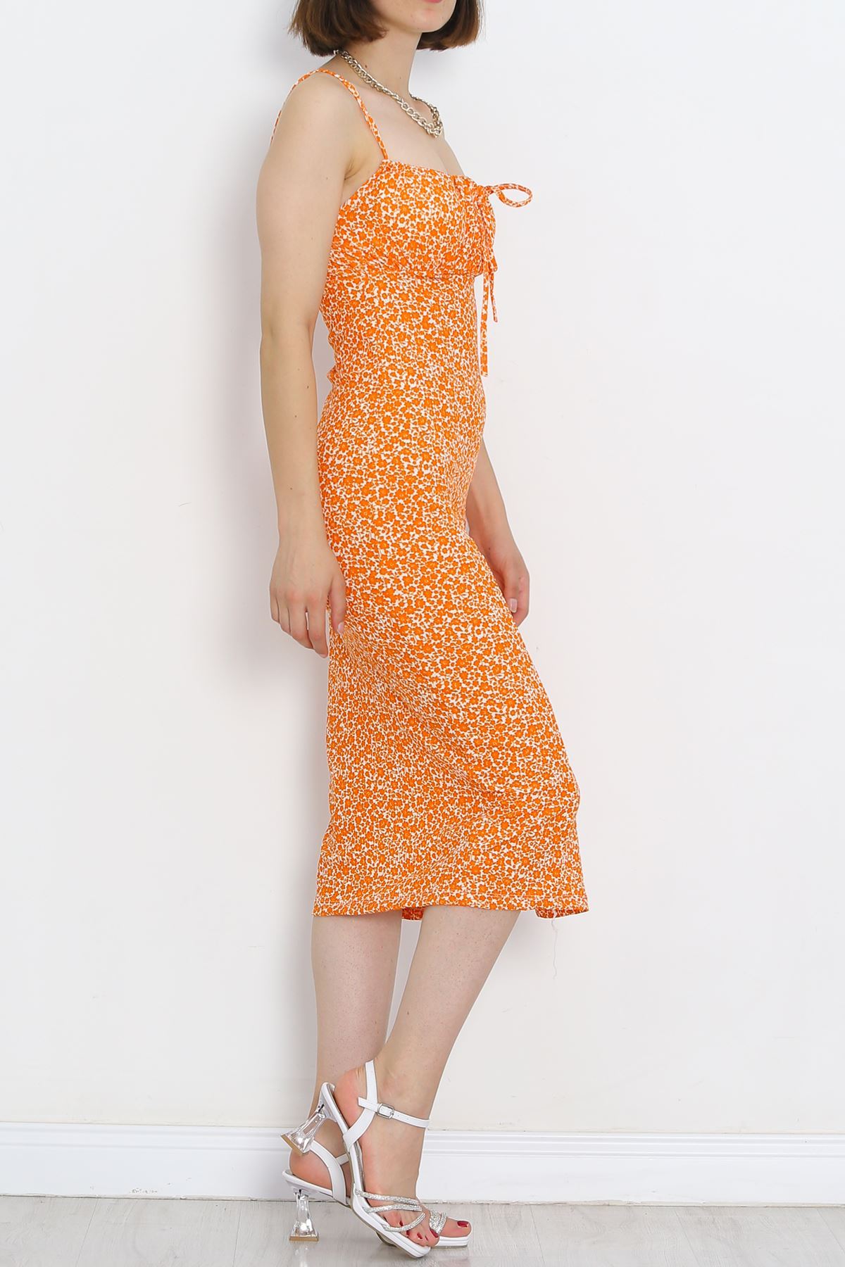 Strappy Patterned Dress Whiteorange - 650.1247.