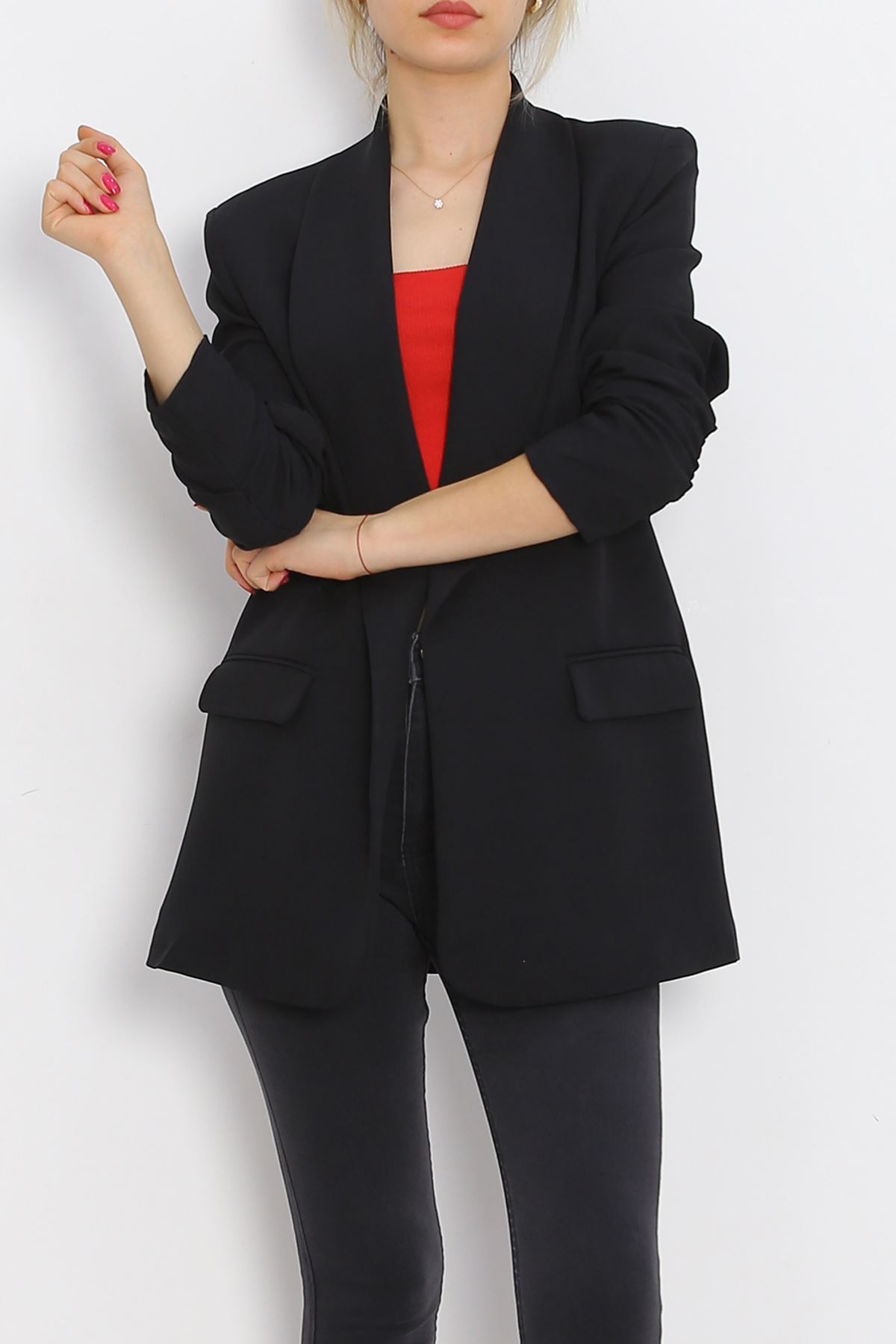 Blazer Jacket with Shirred Sleeve Black - 18927.1247.