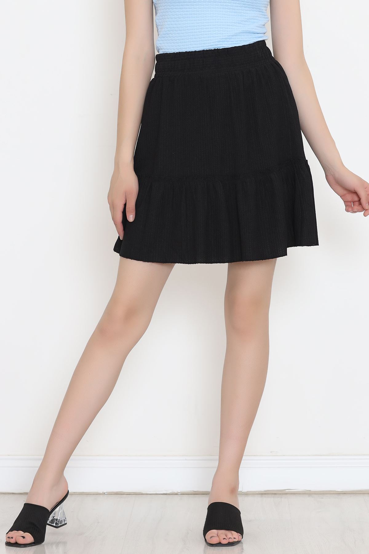 Pleated Ruffled Flared Skirt Black - 16559.631.