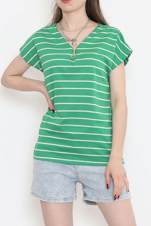 Zippered Striped T-shirt Green - 9657.1567.