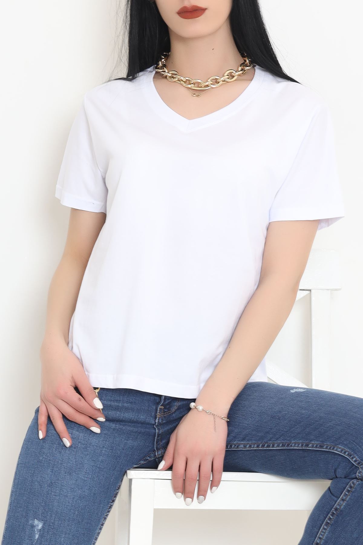 V-neck T-shirt White - 3644.105.