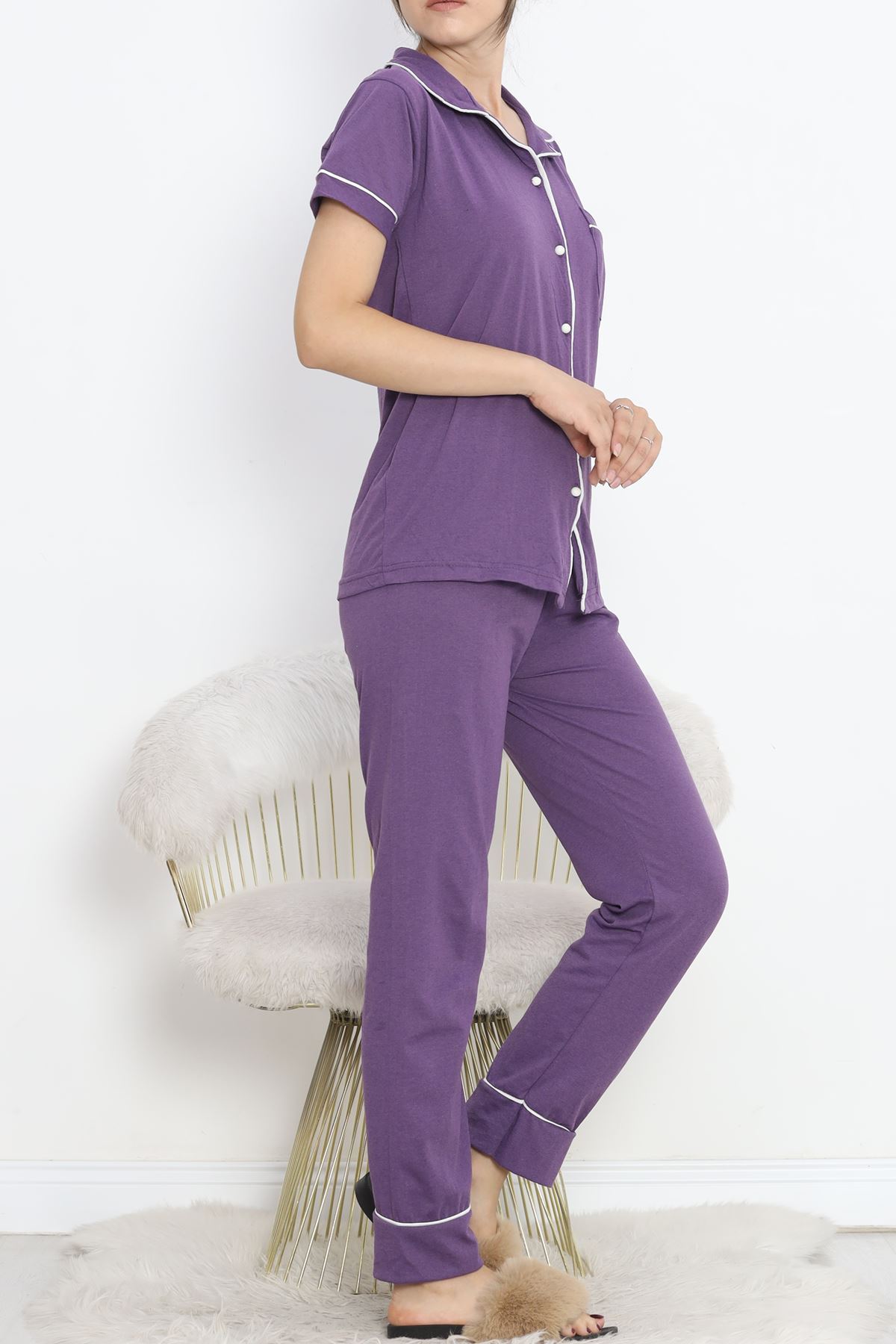 Pajama Set with Front Pocket Purple White - 11404.1048.