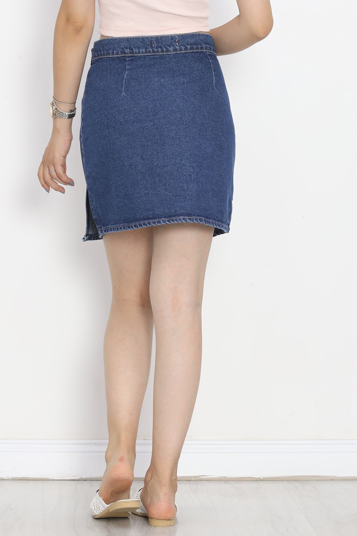 Denim Skirt with Slits Dark Blue - 18756.1184.