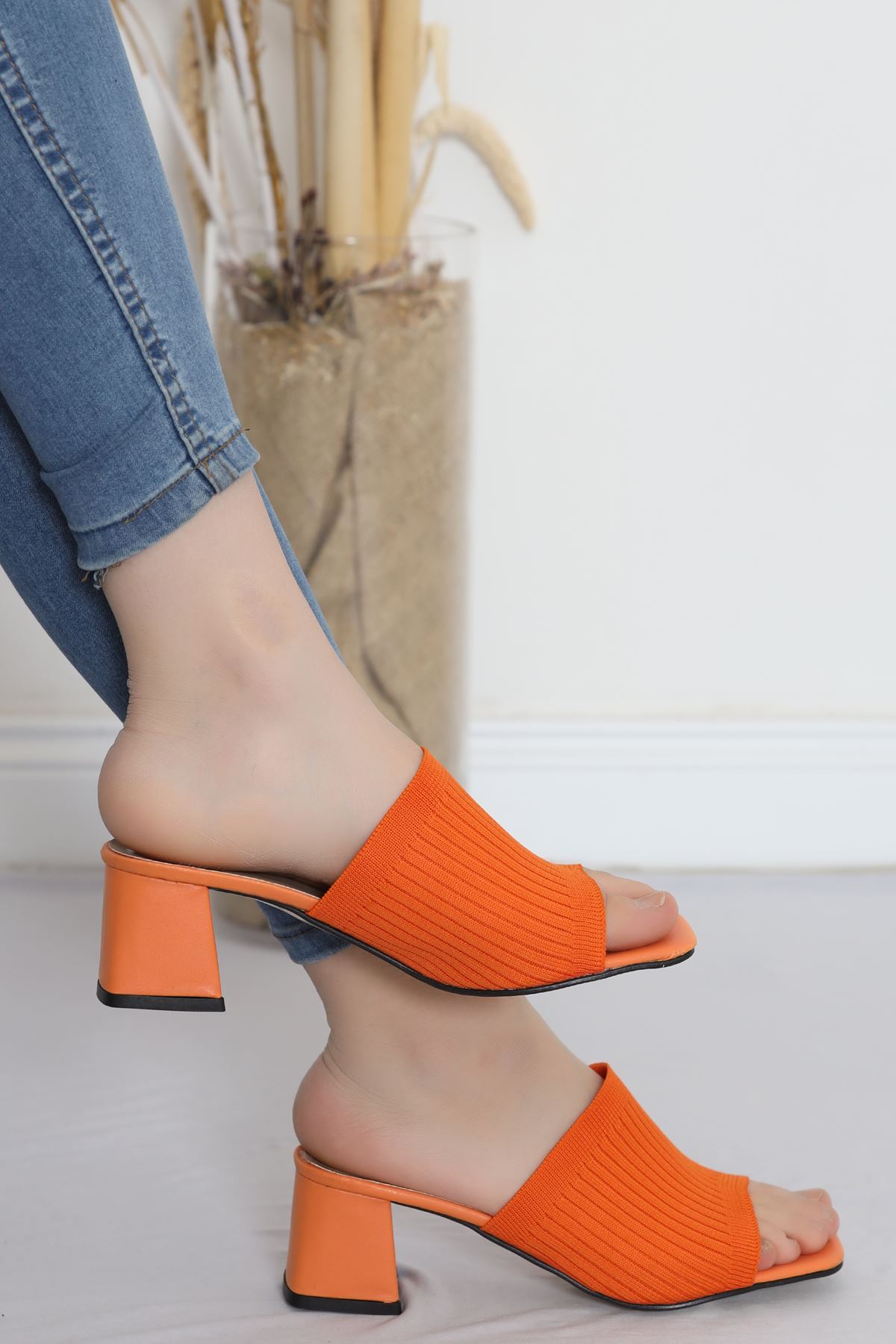 5 Cm Heeled Slippers Oranj - 18199.264.