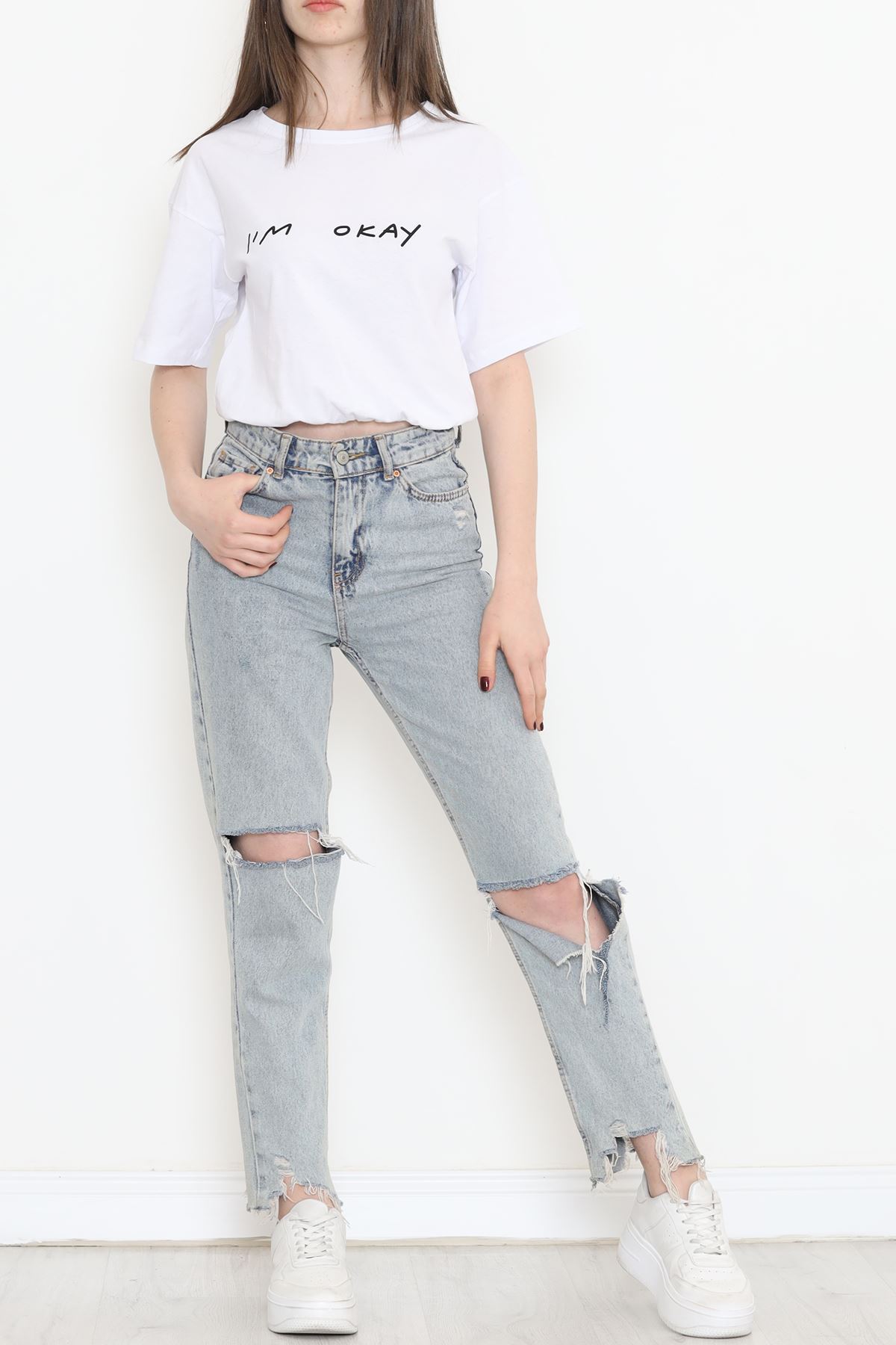 Crop T-shirt with Elastic Waist White - 16550.1567.