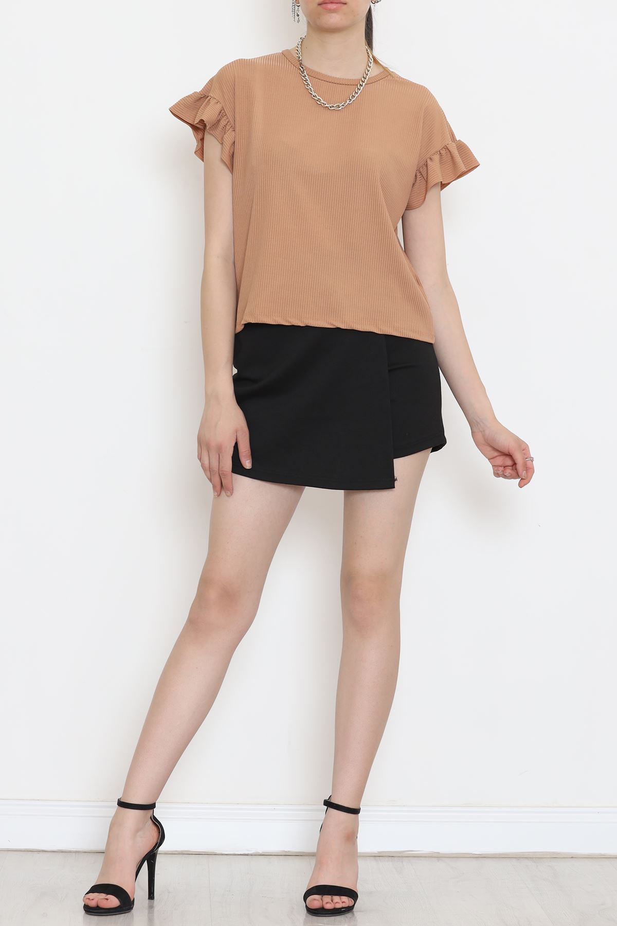 Sleeve Ruffled Camisole Blouse Coffee - 5042.1234.